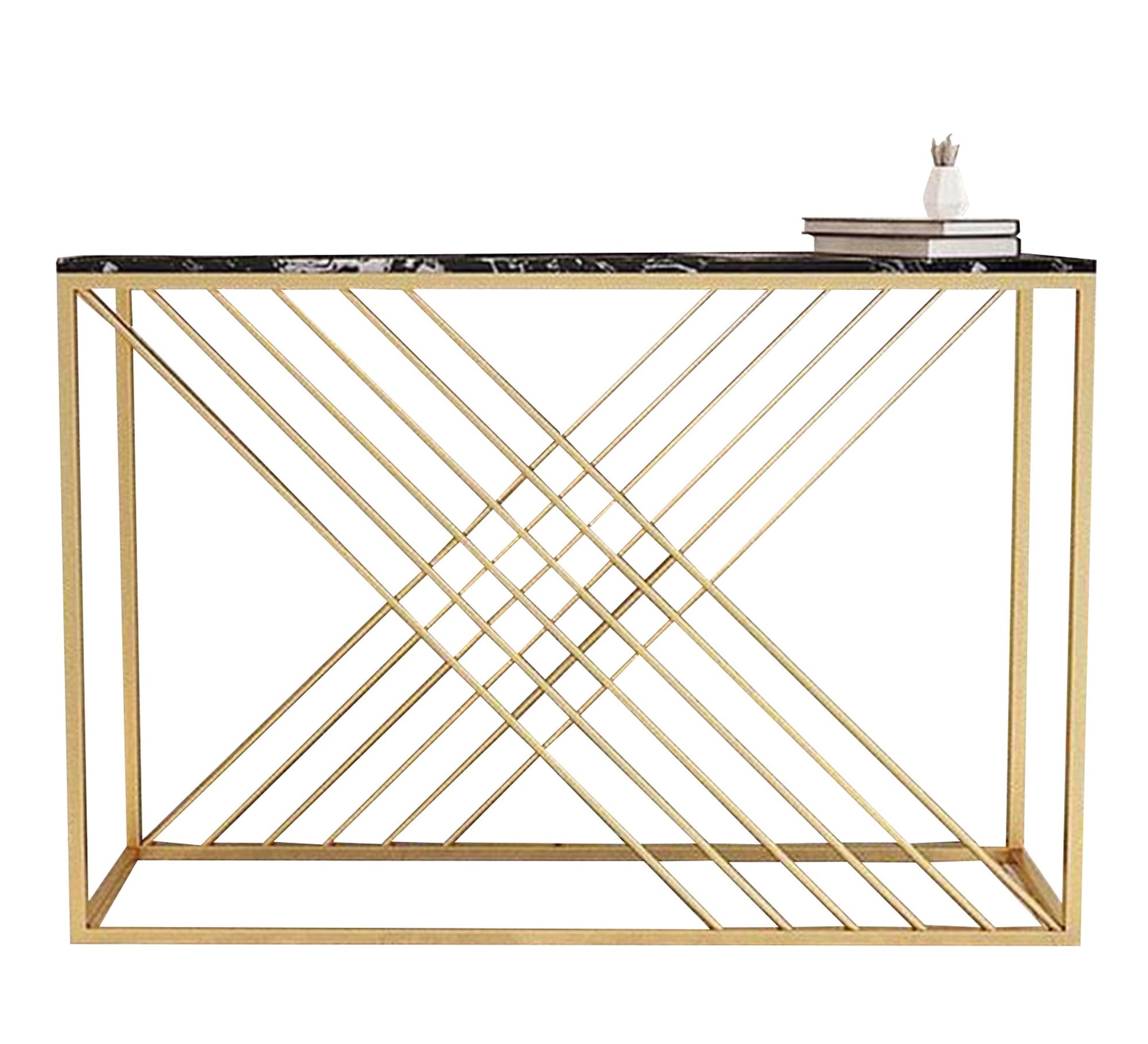 Gold console table with glass - Vitrine Furniture - Console