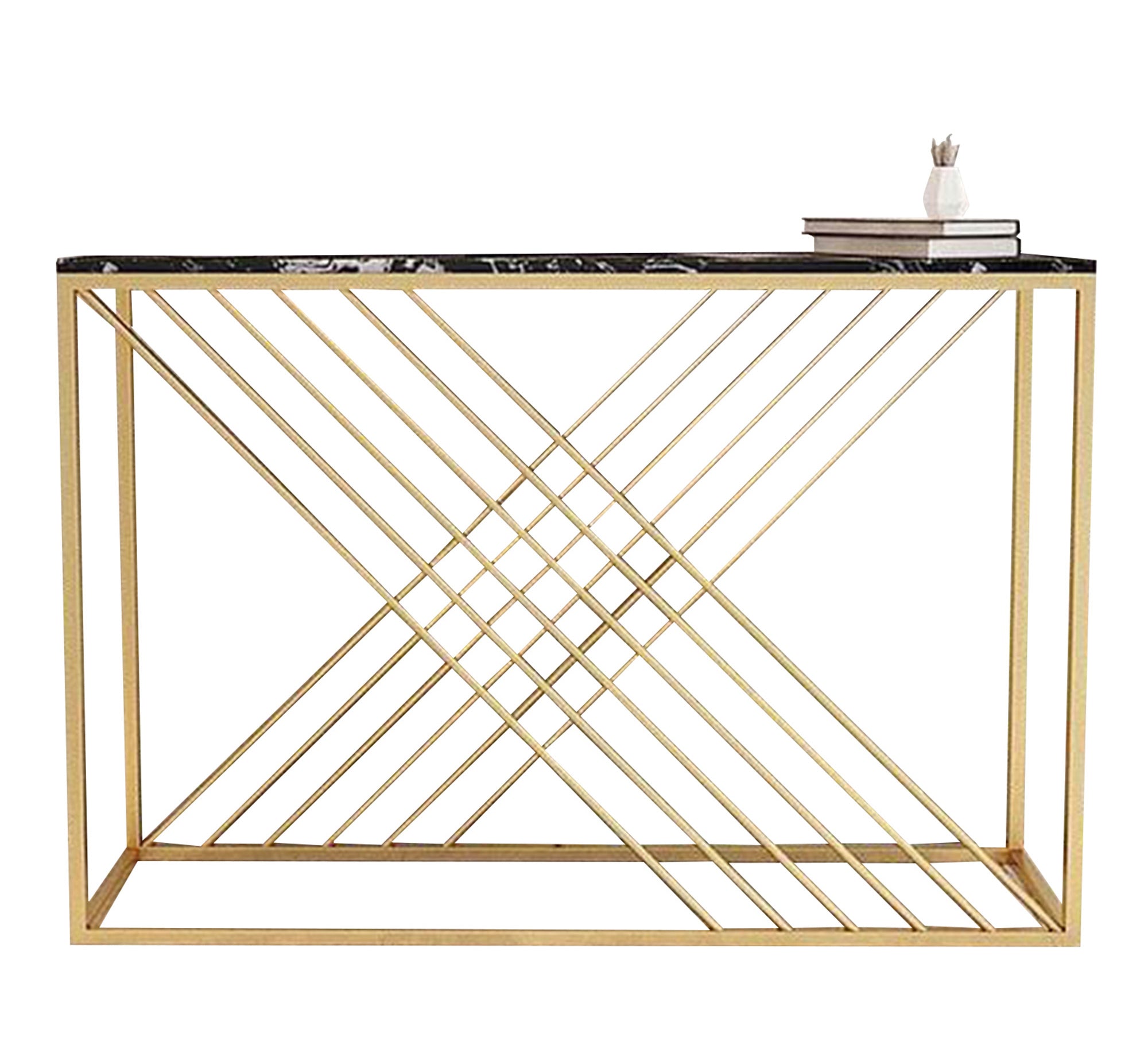 Gold console table with glass - Vitrine Furniture - Console