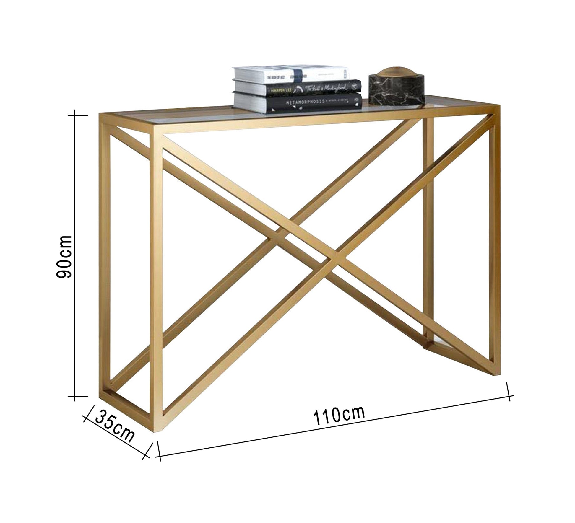 Gold console with an x - shaped structure - Vitrine Furniture - Furniture