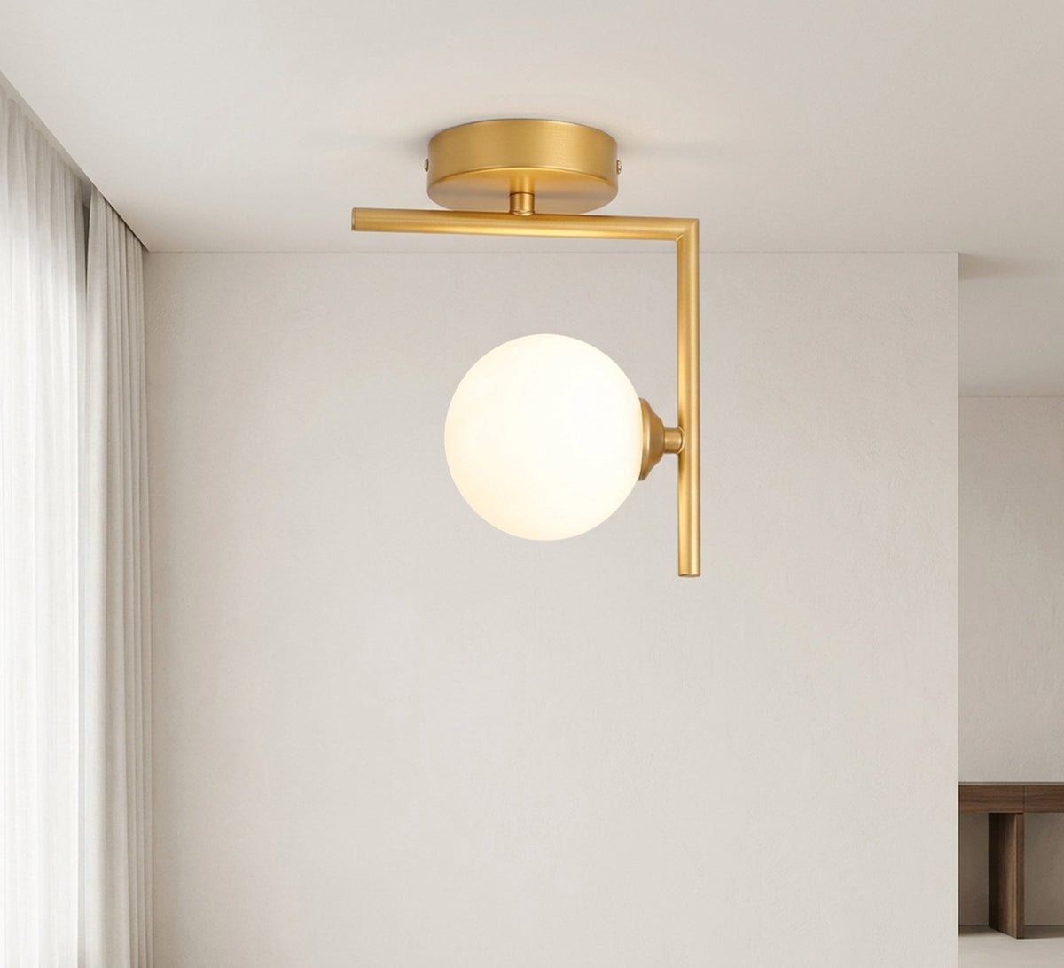 Gold L-Frame Opal Globe Ceiling Light - Vitrine Furniture - Ceiling lights