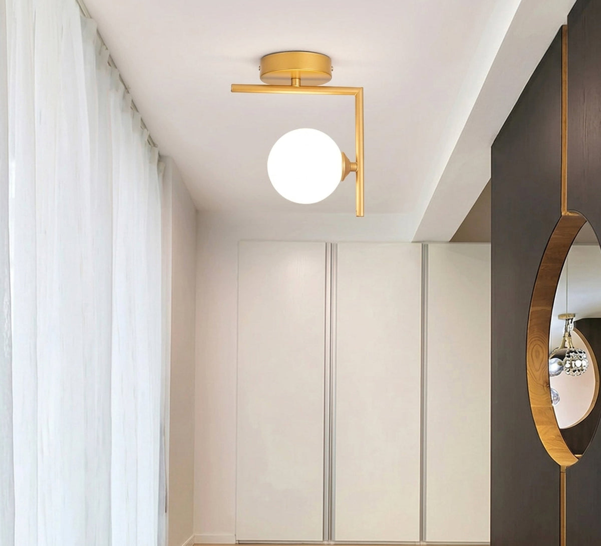 Gold L-Frame Opal Globe Ceiling Light - Vitrine Furniture - Ceiling lights