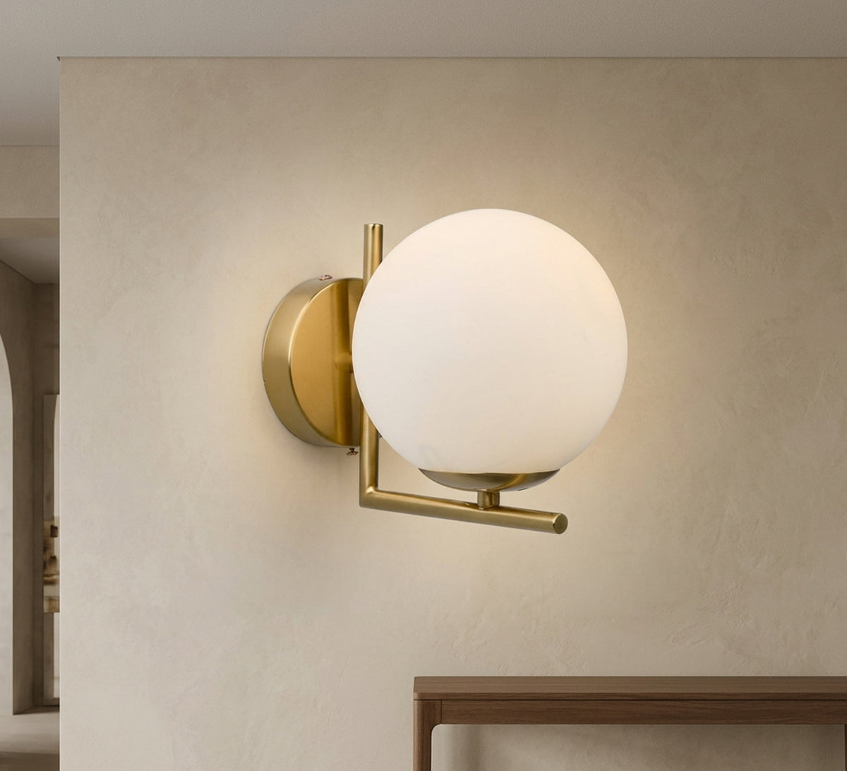 Gold L-Frame Sconce with Large Globe - Vitrine Furniture - Wall Sconce