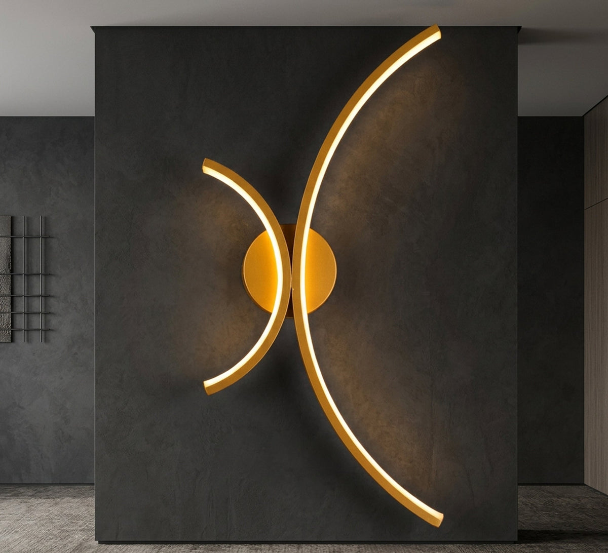 Gold LED Double Arc Wall Light - Vitrine Furniture - Wall Sconce