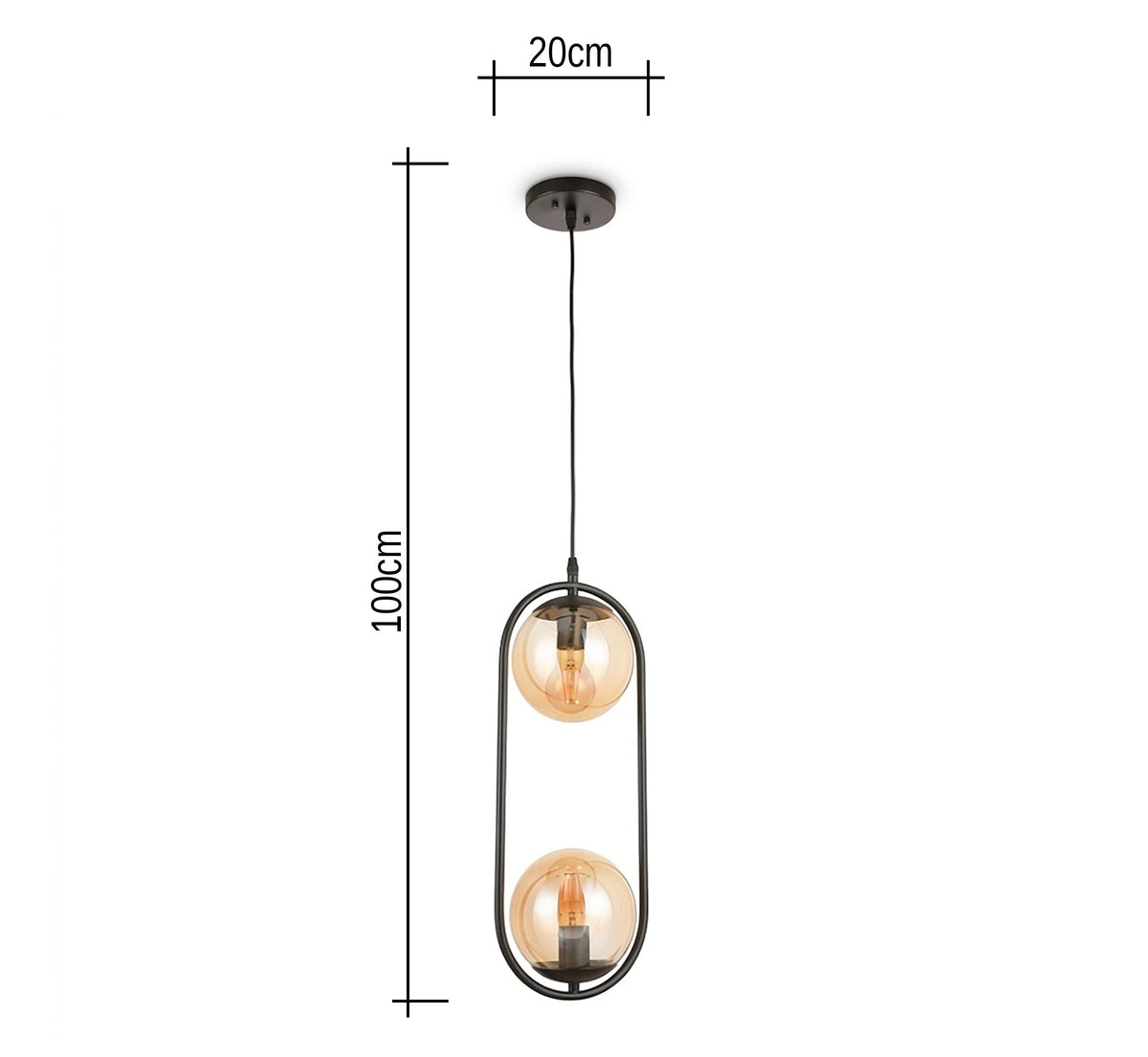 Gold Oval Twin Amber Globe Pendant - Vitrine Furniture - Ceiling lights