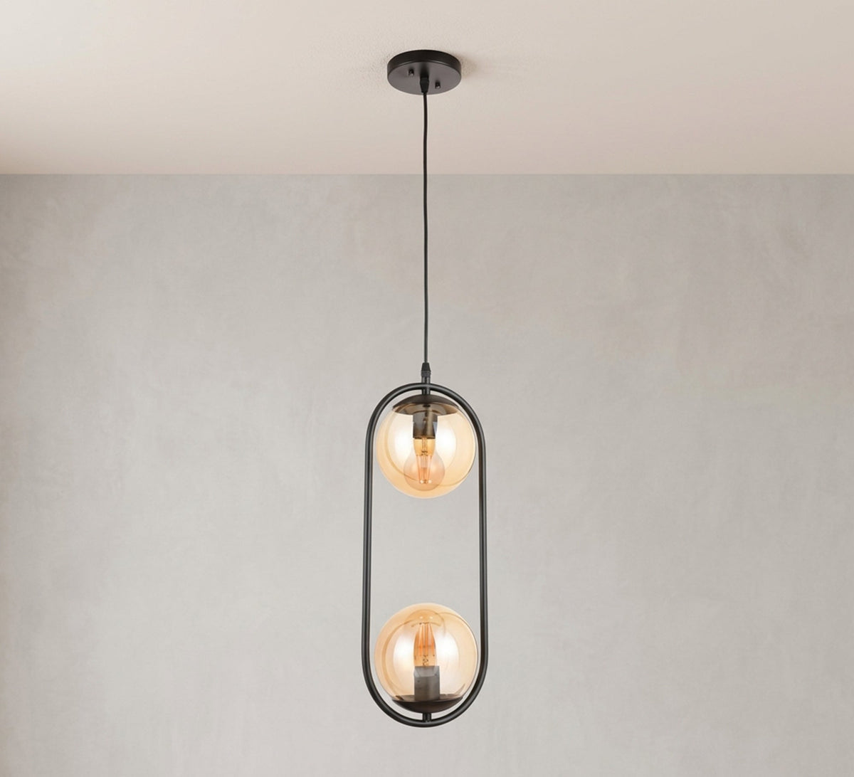 Gold Oval Twin Amber Globe Pendant - Vitrine Furniture - Ceiling lights