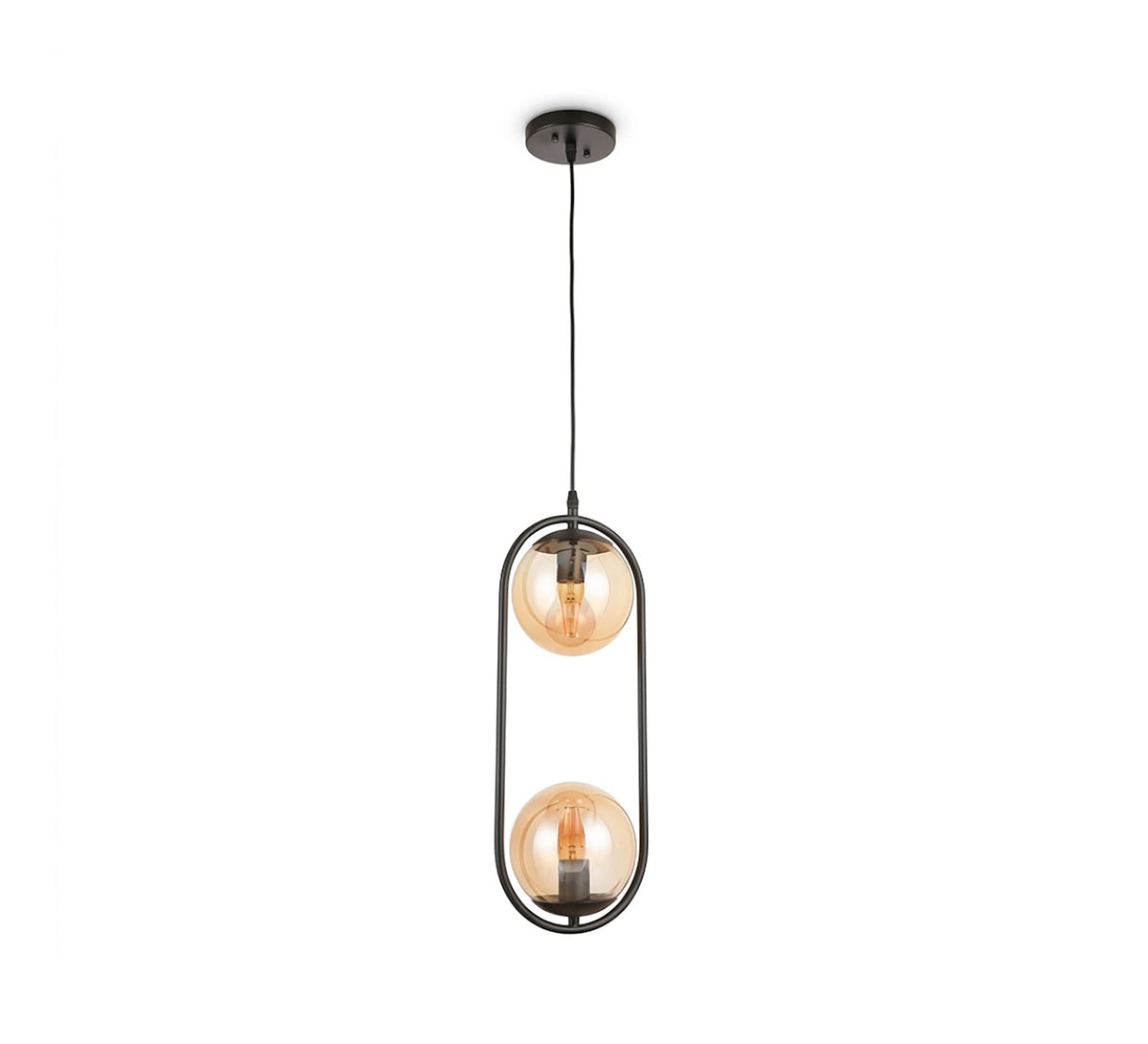 Gold Oval Twin Amber Globe Pendant - Vitrine Furniture - Ceiling lights