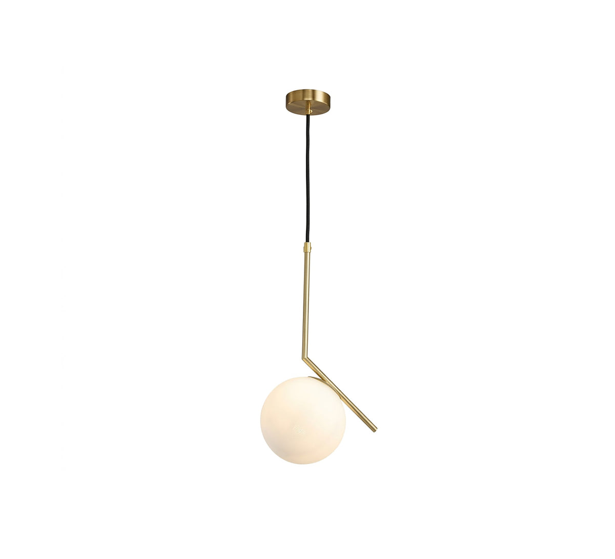 Gold pendant with an angled arm and a glass globe - Vitrine Furniture - Ceiling lights