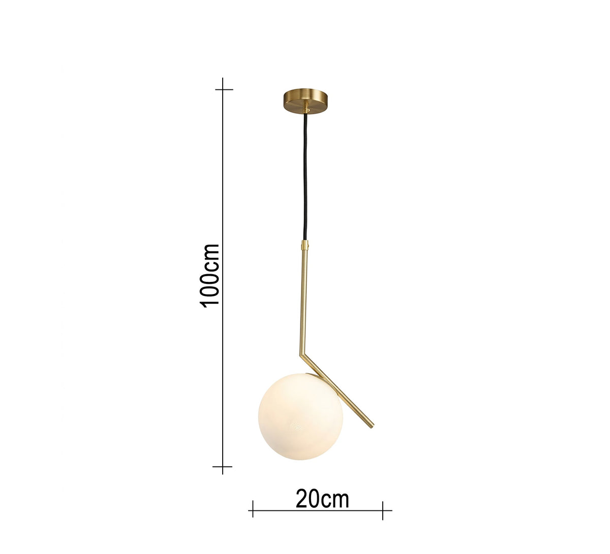 Gold pendant with an angled arm and a glass globe - Vitrine Furniture - Ceiling lights