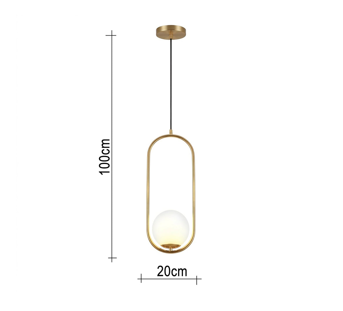 Gold pendant with an oval frame and a glass globe - Vitrine Furniture - Ceiling lights