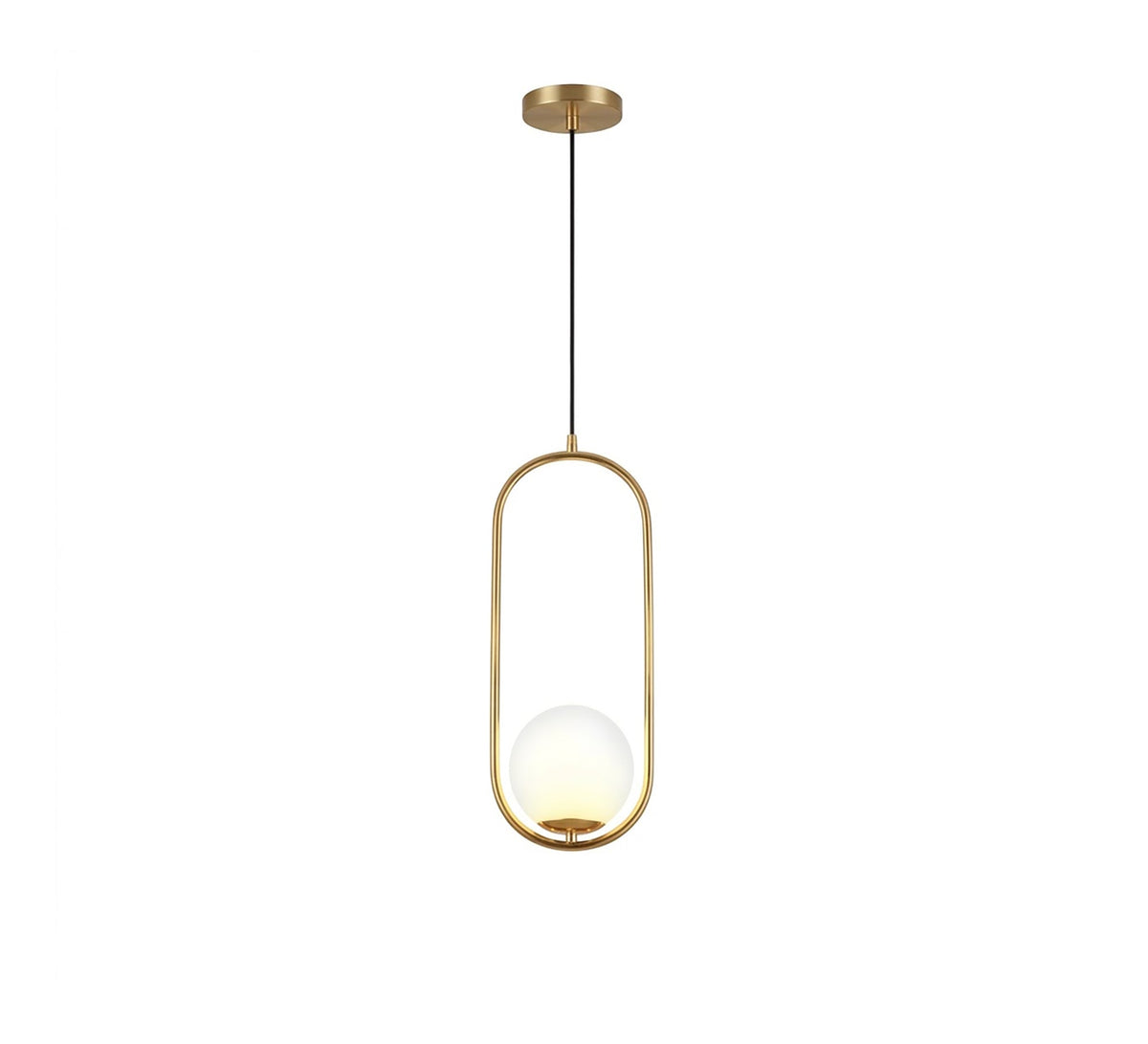 Gold pendant with an oval frame and a glass globe - Vitrine Furniture - Ceiling lights