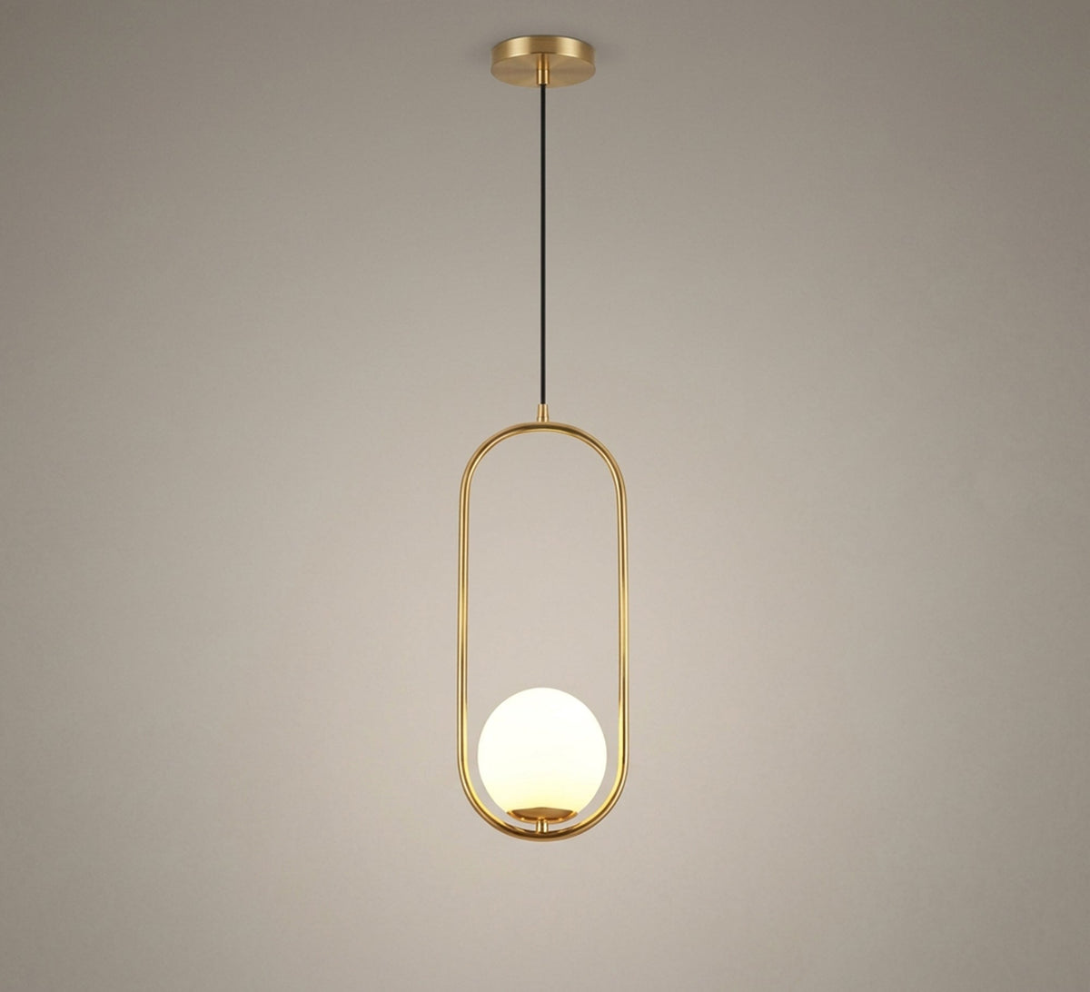 Gold pendant with an oval frame and a glass globe - Vitrine Furniture - Ceiling lights