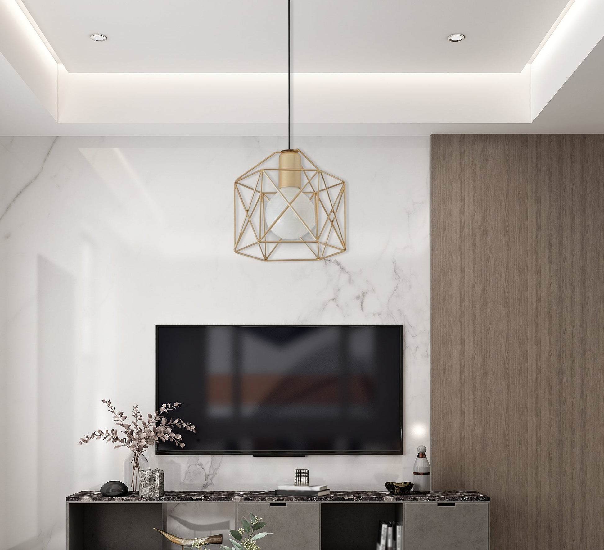 Gold Plated Hollow Cage Pendant - Vitrine Furniture - Lighting