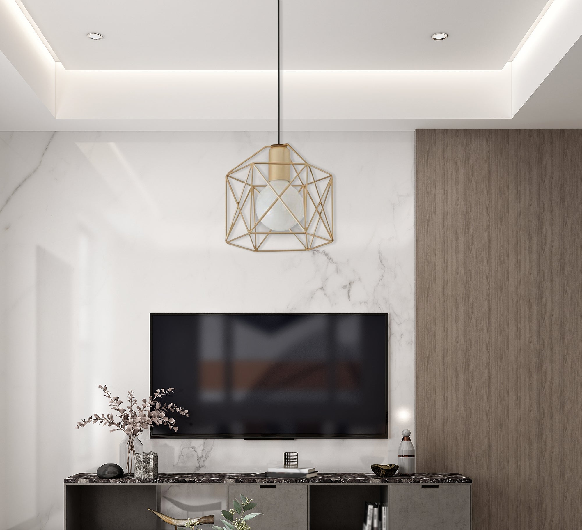 Gold Plated Hollow Cage Pendant - Vitrine Furniture - Lighting