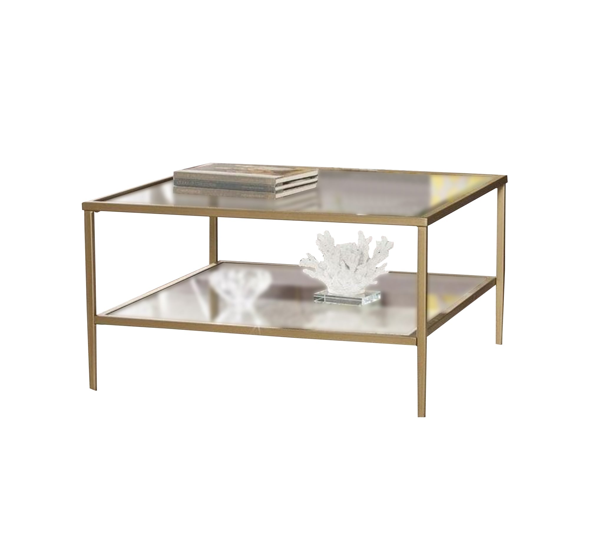 Gold - plated stainless steel table with two tops and high legs - Vitrine Furniture - Furniture