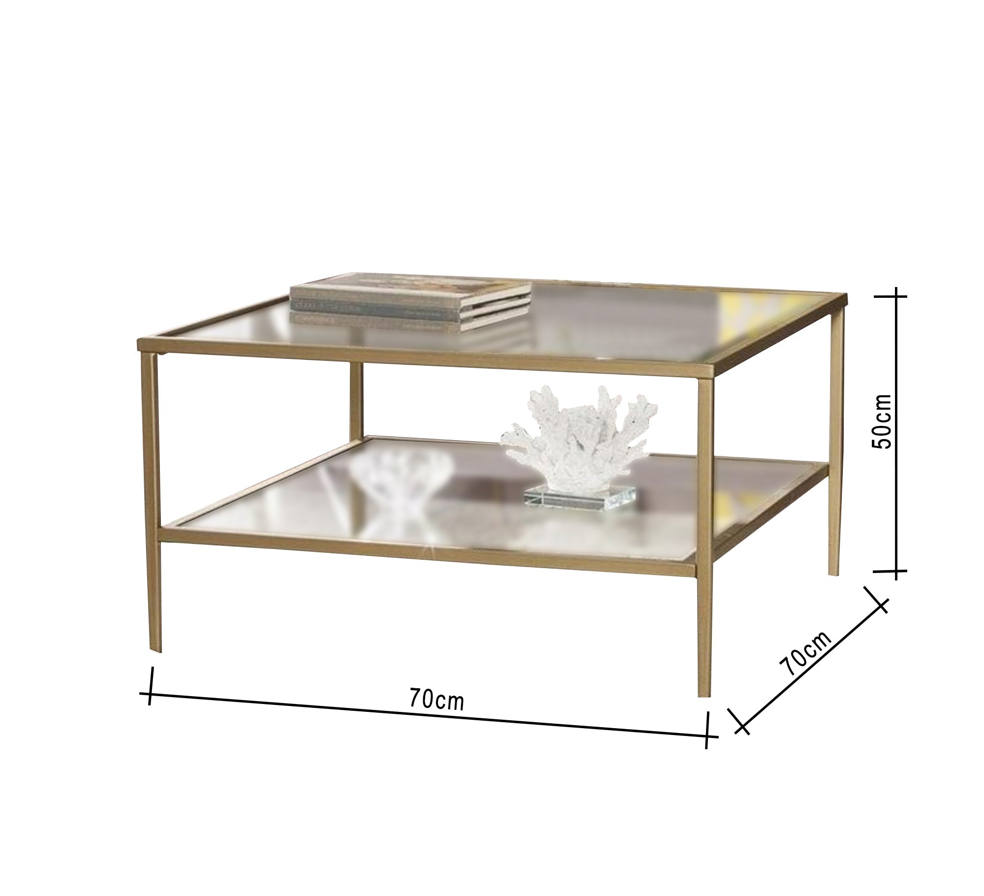 Gold - plated stainless steel table with two tops and high legs - Vitrine Furniture - Furniture