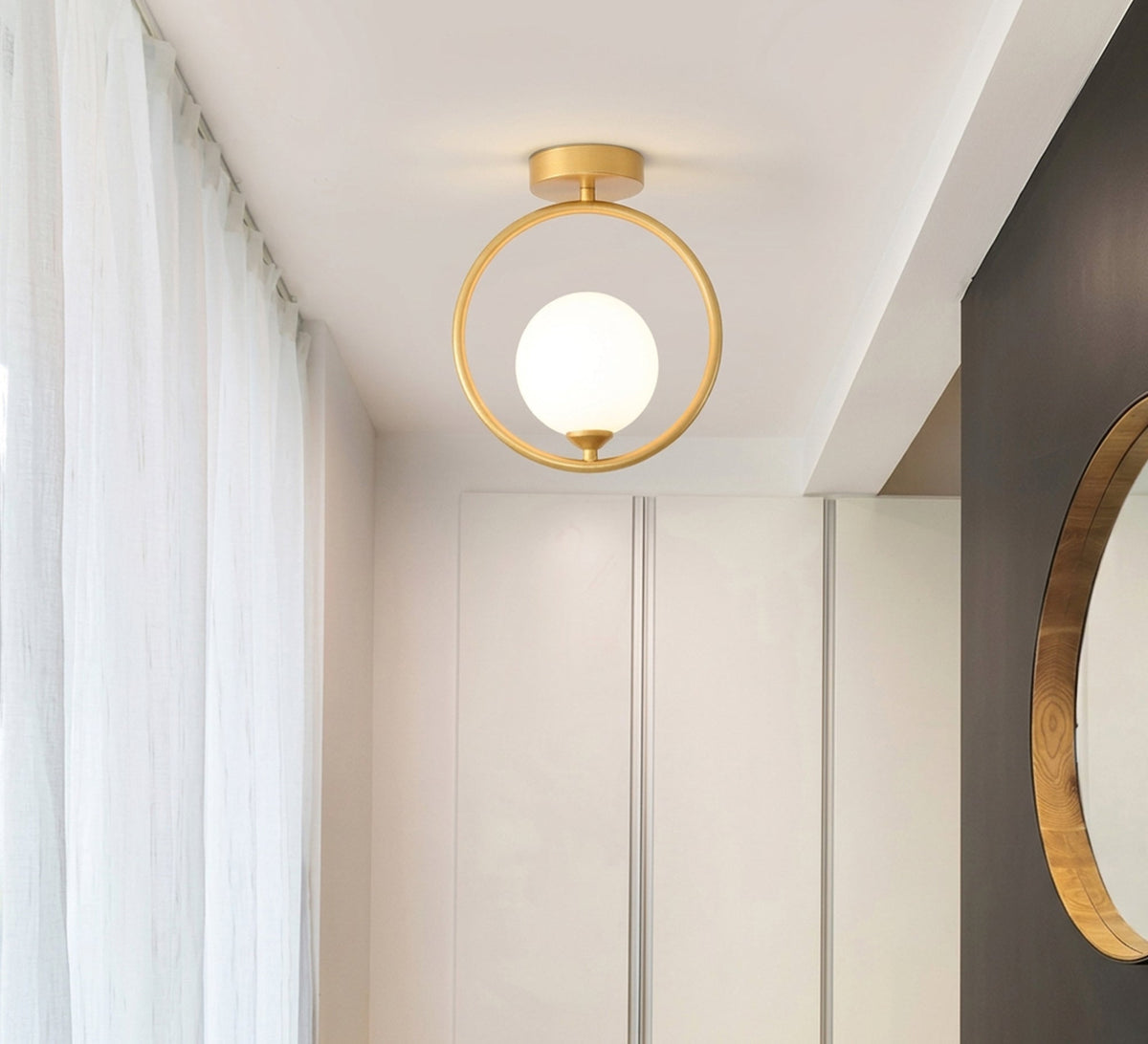 Gold Ring Globe Semi-Flush Ceiling Light - Vitrine Furniture - Ceiling lights