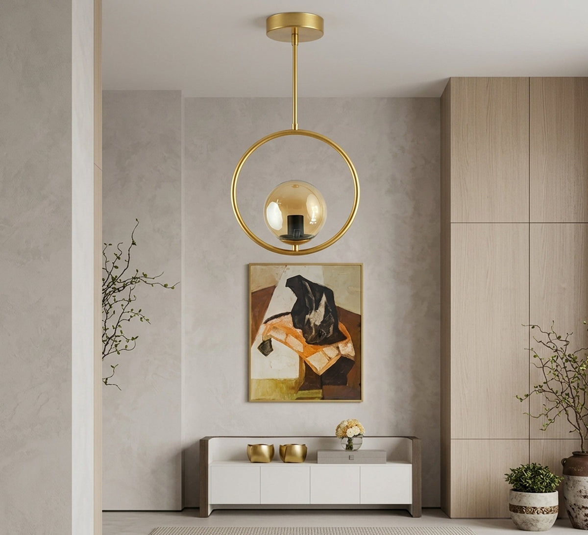 Gold Ring Shiny Globe Ceiling Light - Vitrine Furniture - Ceiling lights