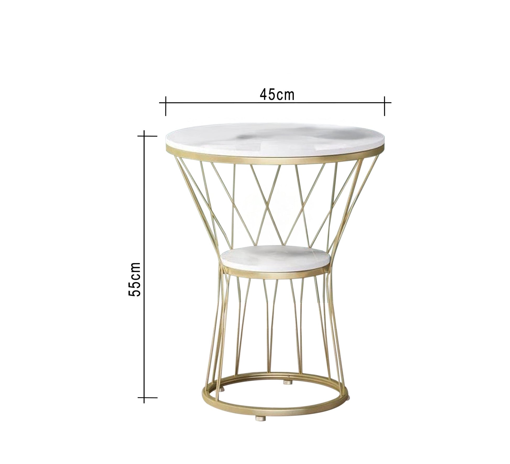 Gold side table with two marble shelves - Vitrine Furniture - Furniture