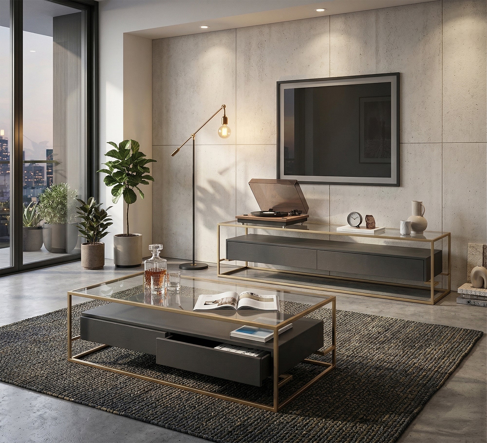 Gold steel table with black drawers - Vitrine Furniture - Coffee Tables