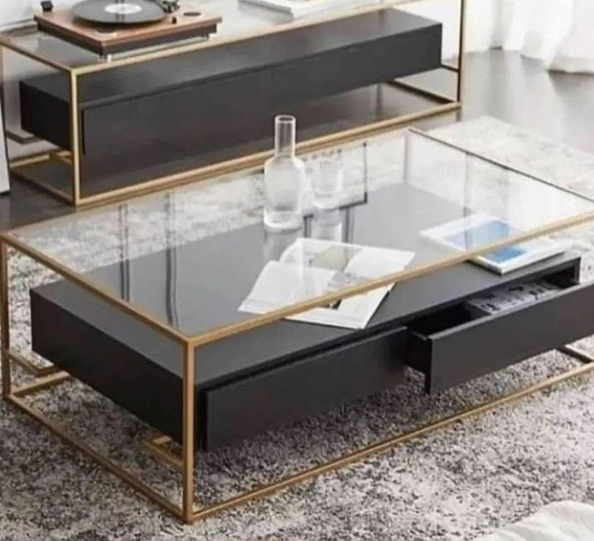 Gold steel table with black drawers - Vitrine Furniture - Furniture