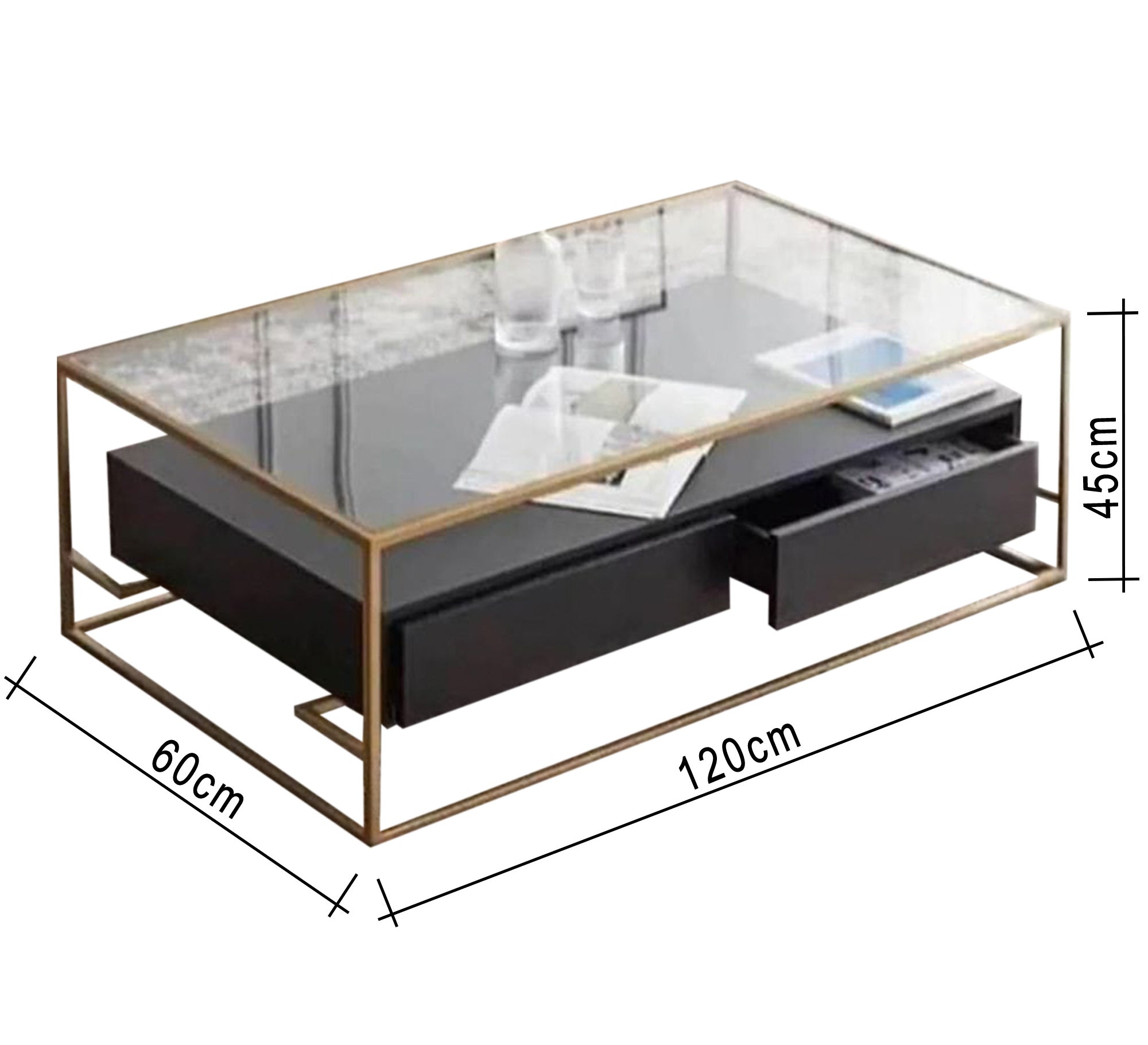 Gold steel table with black drawers - Vitrine Furniture - Furniture