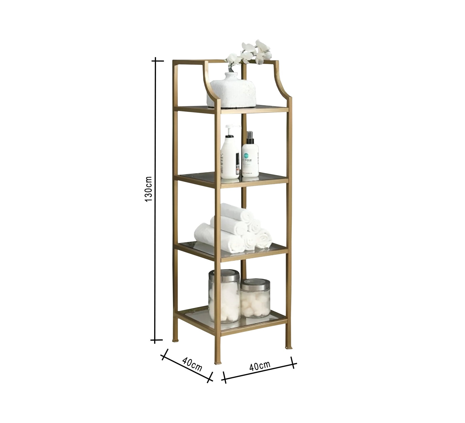 Gold storage unit with four glass shelves - Vitrine Furniture - Furniture