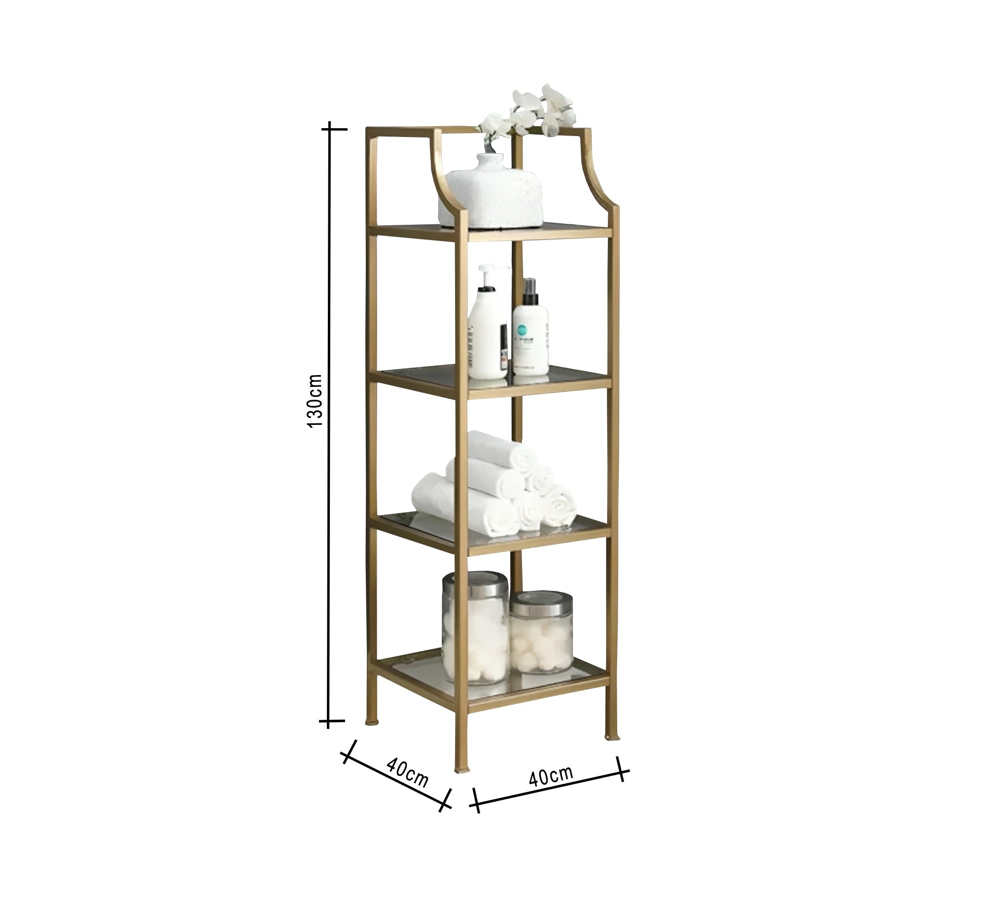 Gold storage unit with four glass shelves - Vitrine Furniture - Furniture