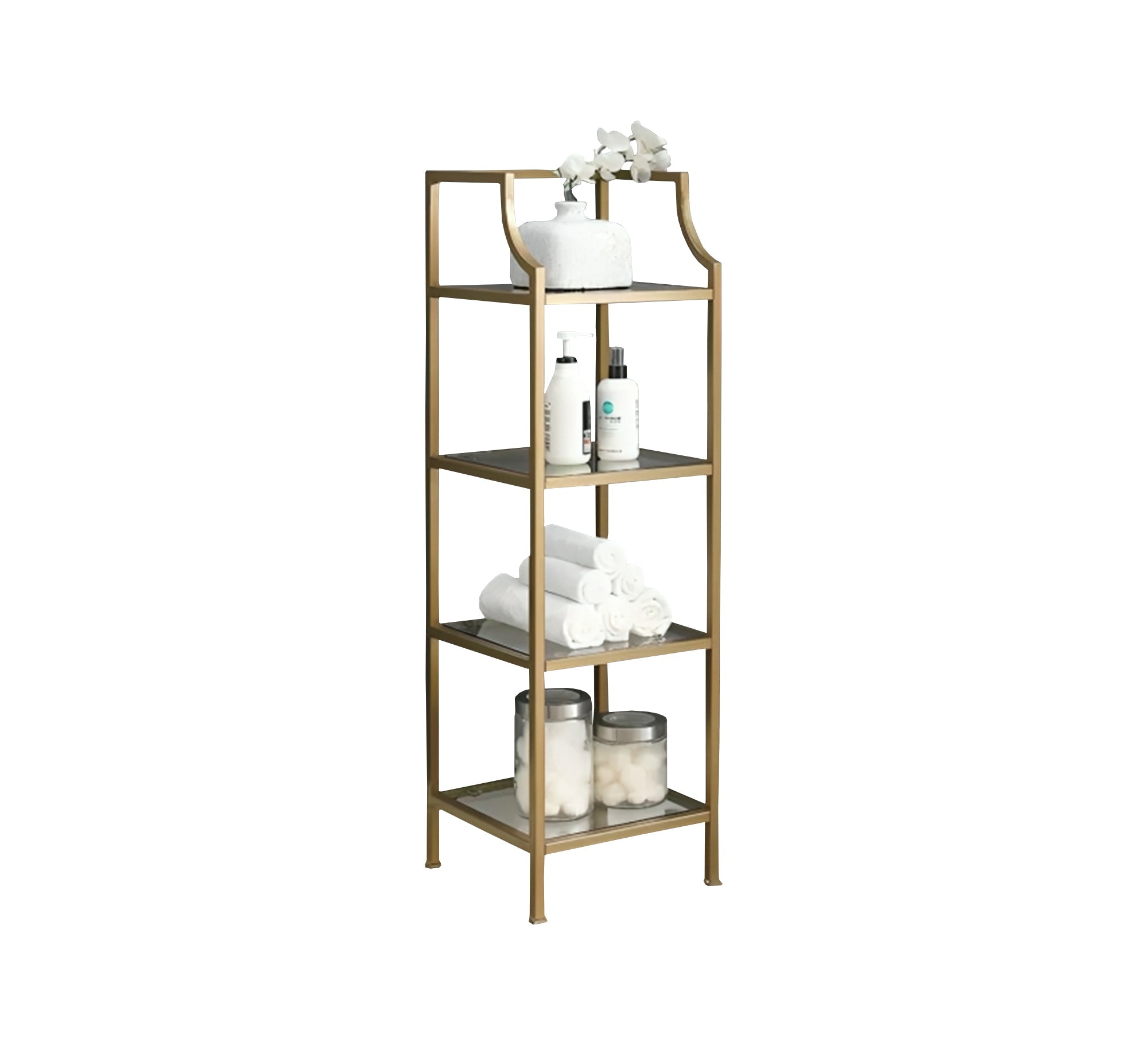 Gold storage unit with four glass shelves - Vitrine Furniture - Furniture