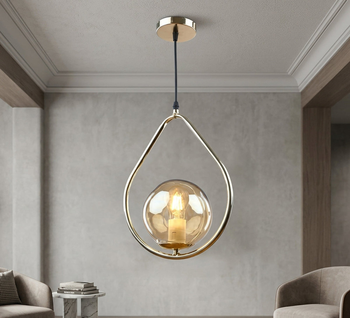 Gold Teardrop Pendant with Amber Glass - Vitrine Furniture - Ceiling lights