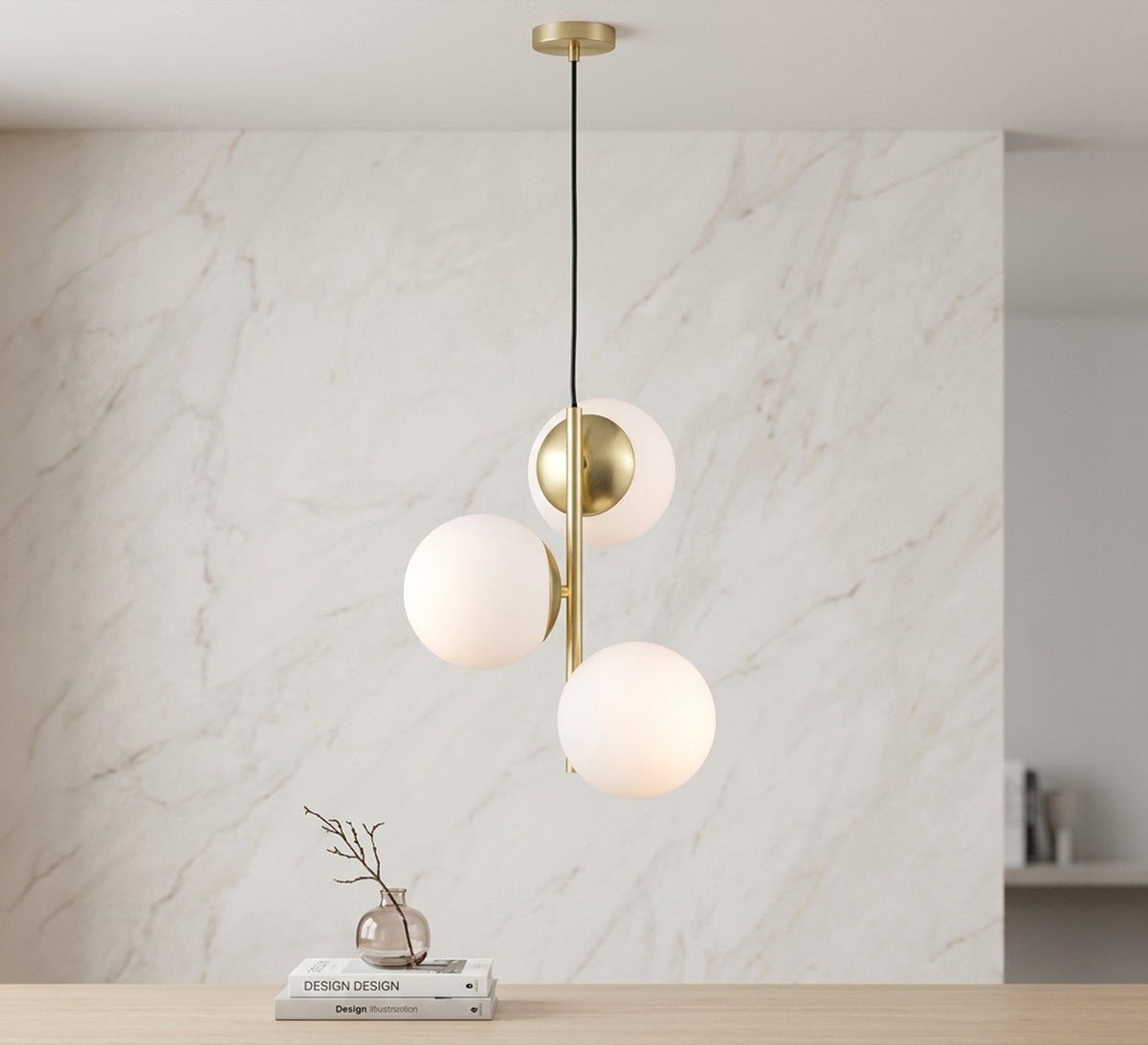 Gold three-light ceiling pendant - Vitrine Furniture - Ceiling lights
