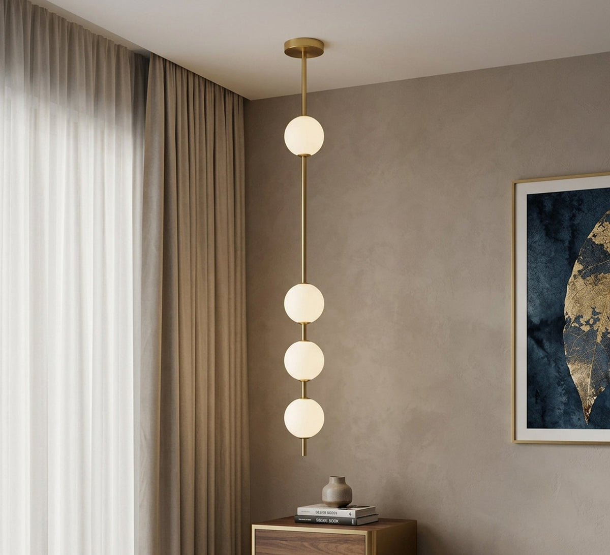Gold Vertical Rod Four Globe Pendant - Vitrine Furniture - Ceiling lights