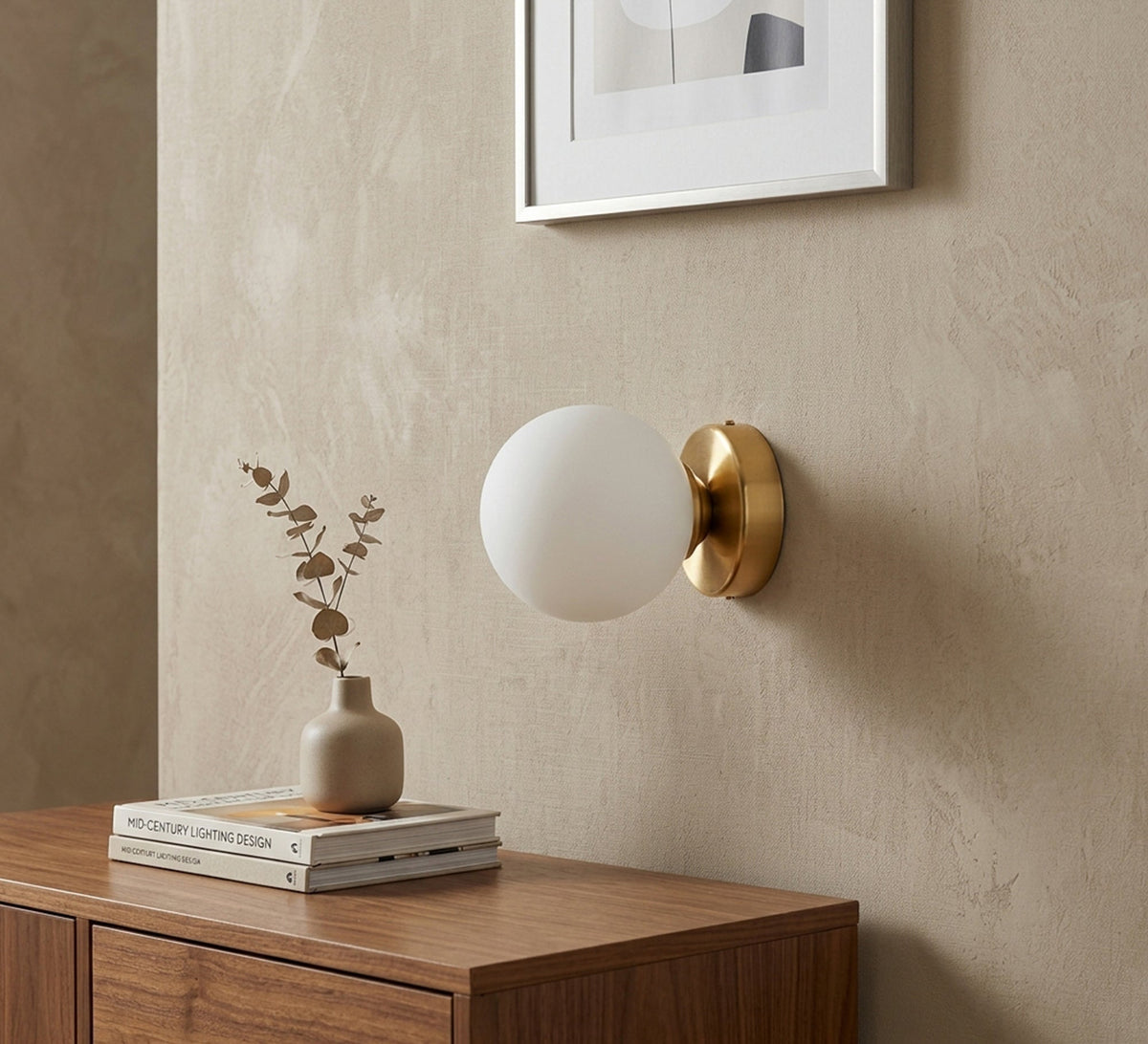 Gold Wall Sconce with Opal Globe - Vitrine Furniture - Wall Sconce