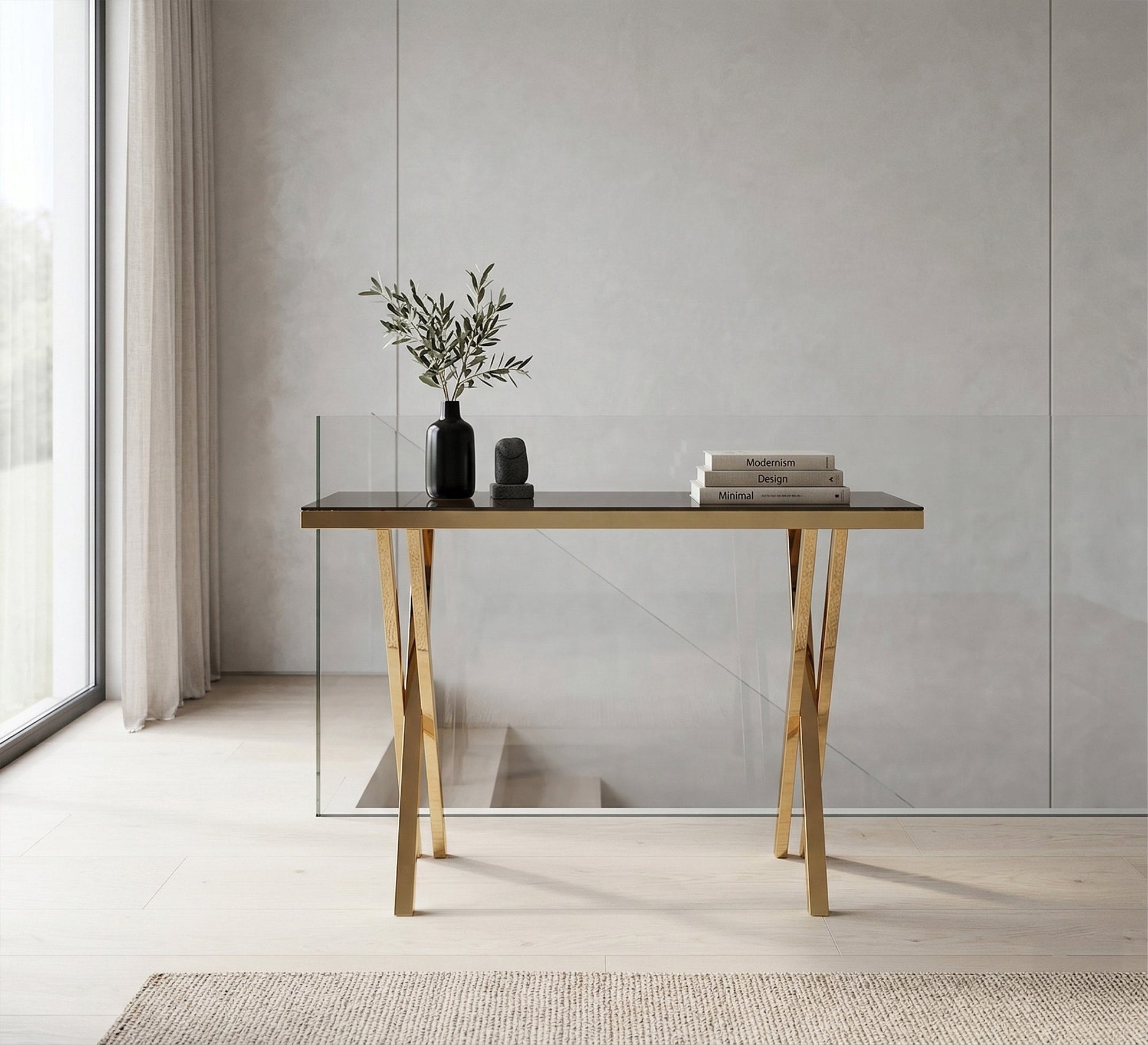 Gold X - shaped barbell console - Vitrine Furniture - Console
