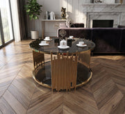 Golden circular table with two living surfaces - Vitrine Furniture - Coffee Tables
