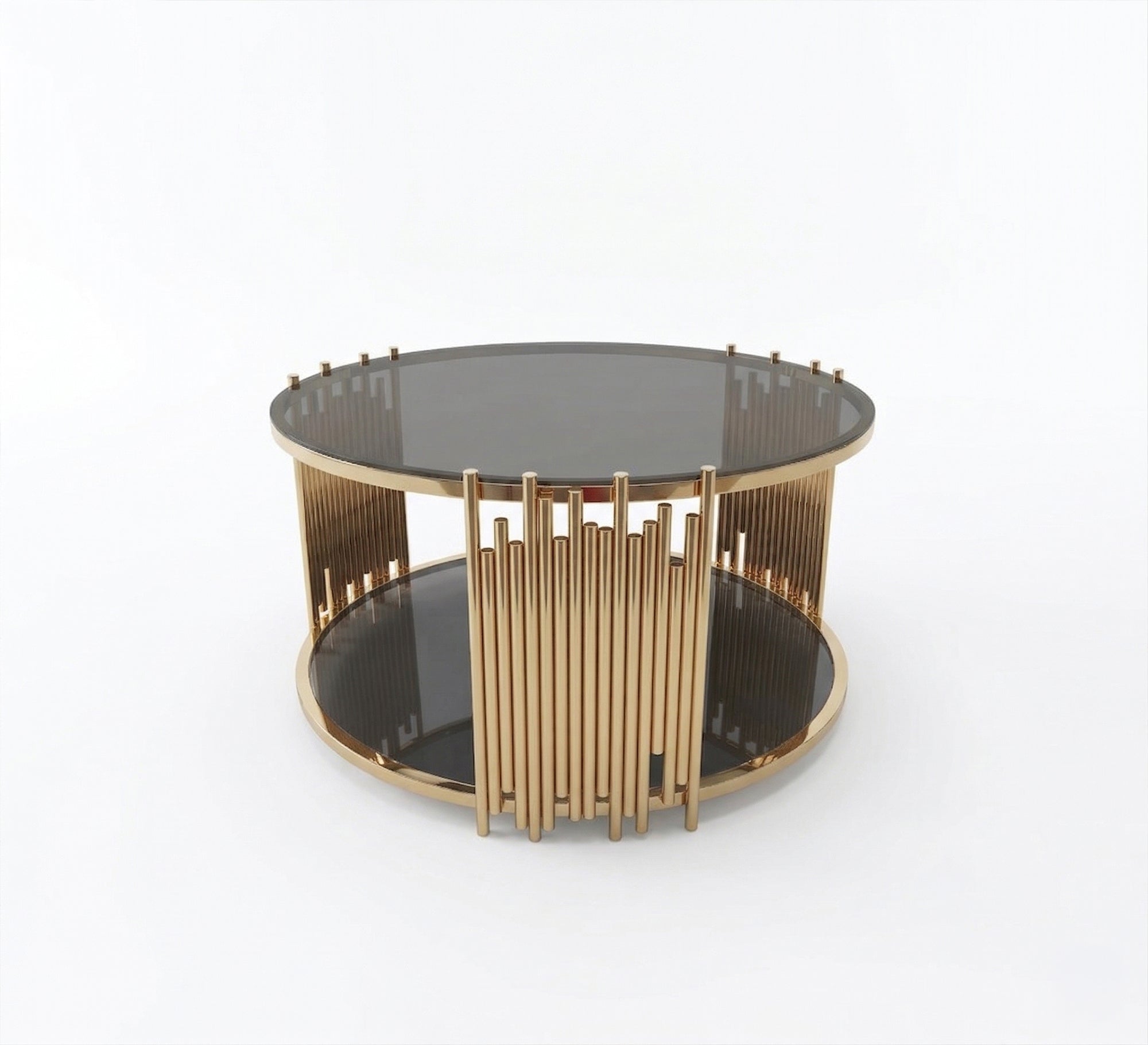 Golden circular table with two living surfaces - Vitrine Furniture - Coffee Tables