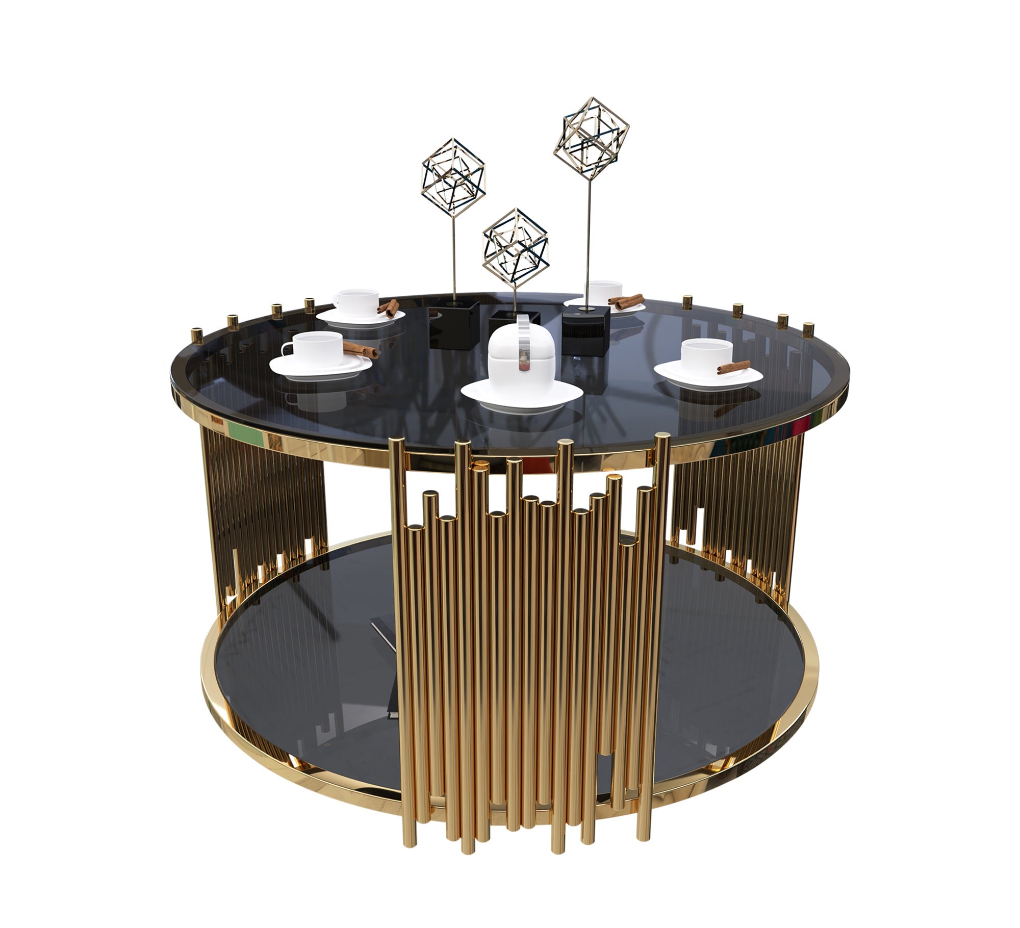 Golden circular table with two living surfaces - Vitrine Furniture - Furniture