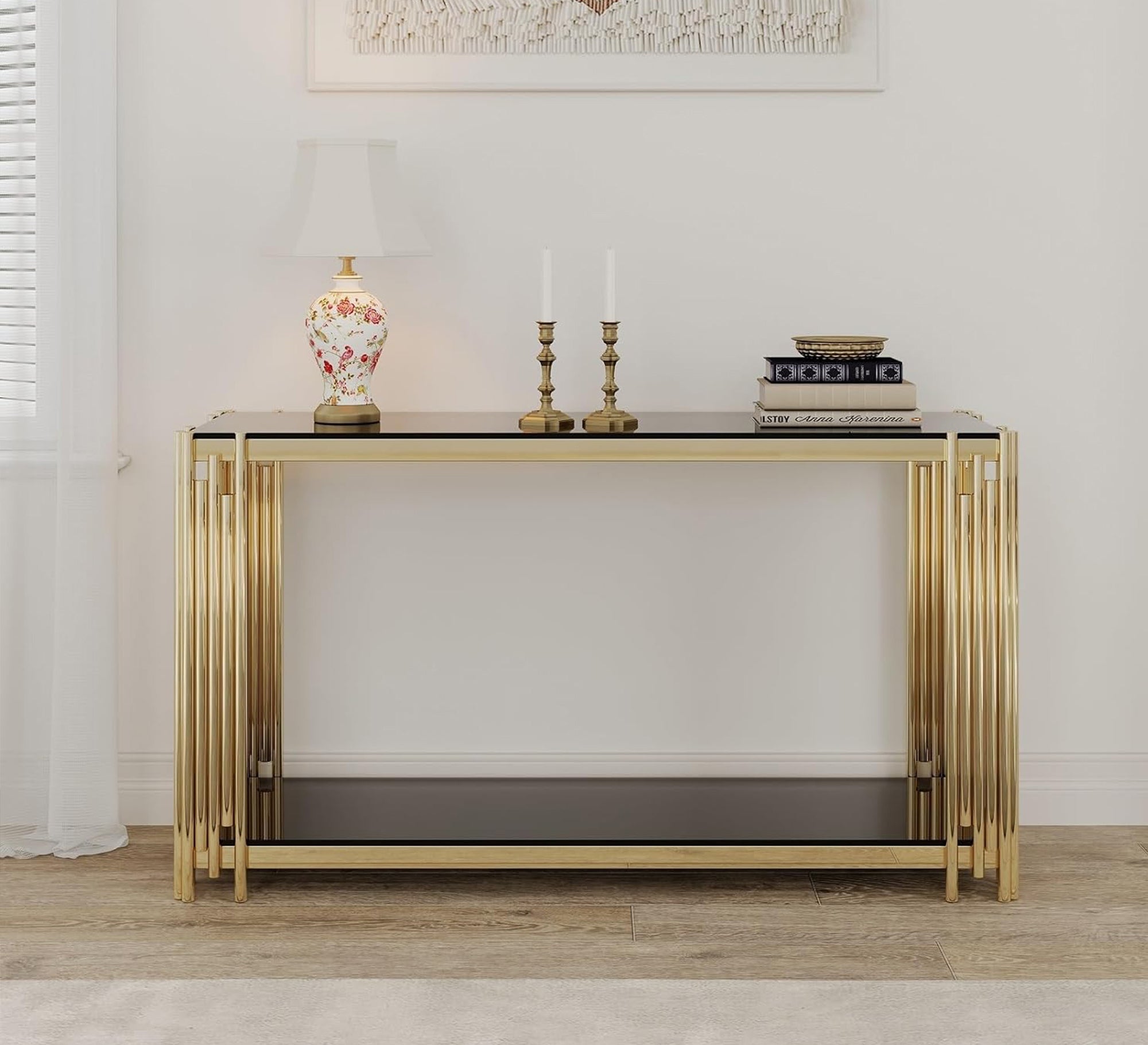 Golden consol with upper and lower surfaces - Vitrine Furniture - Furniture