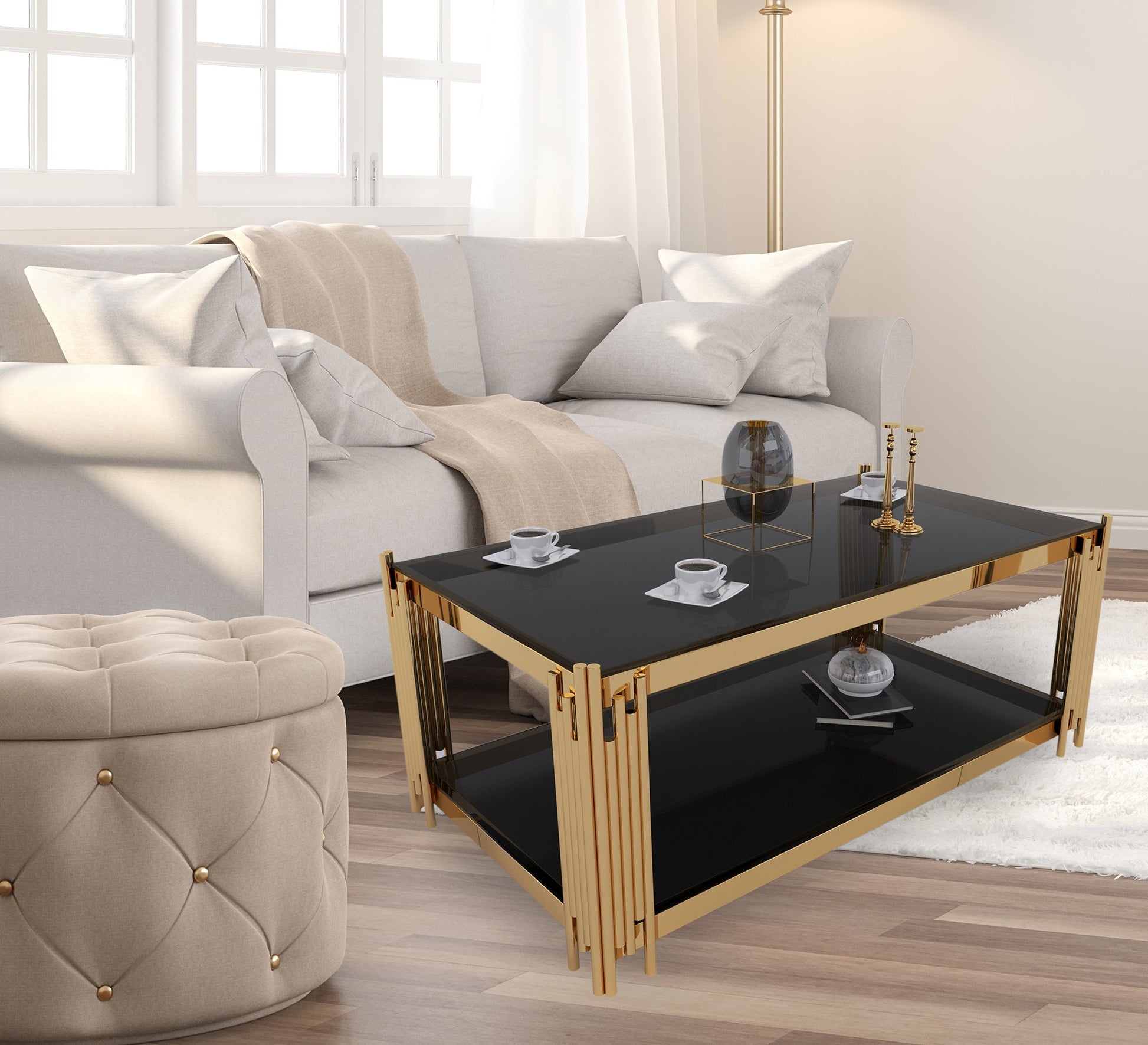 Golden rectangular steel table - Vitrine Furniture - Furniture