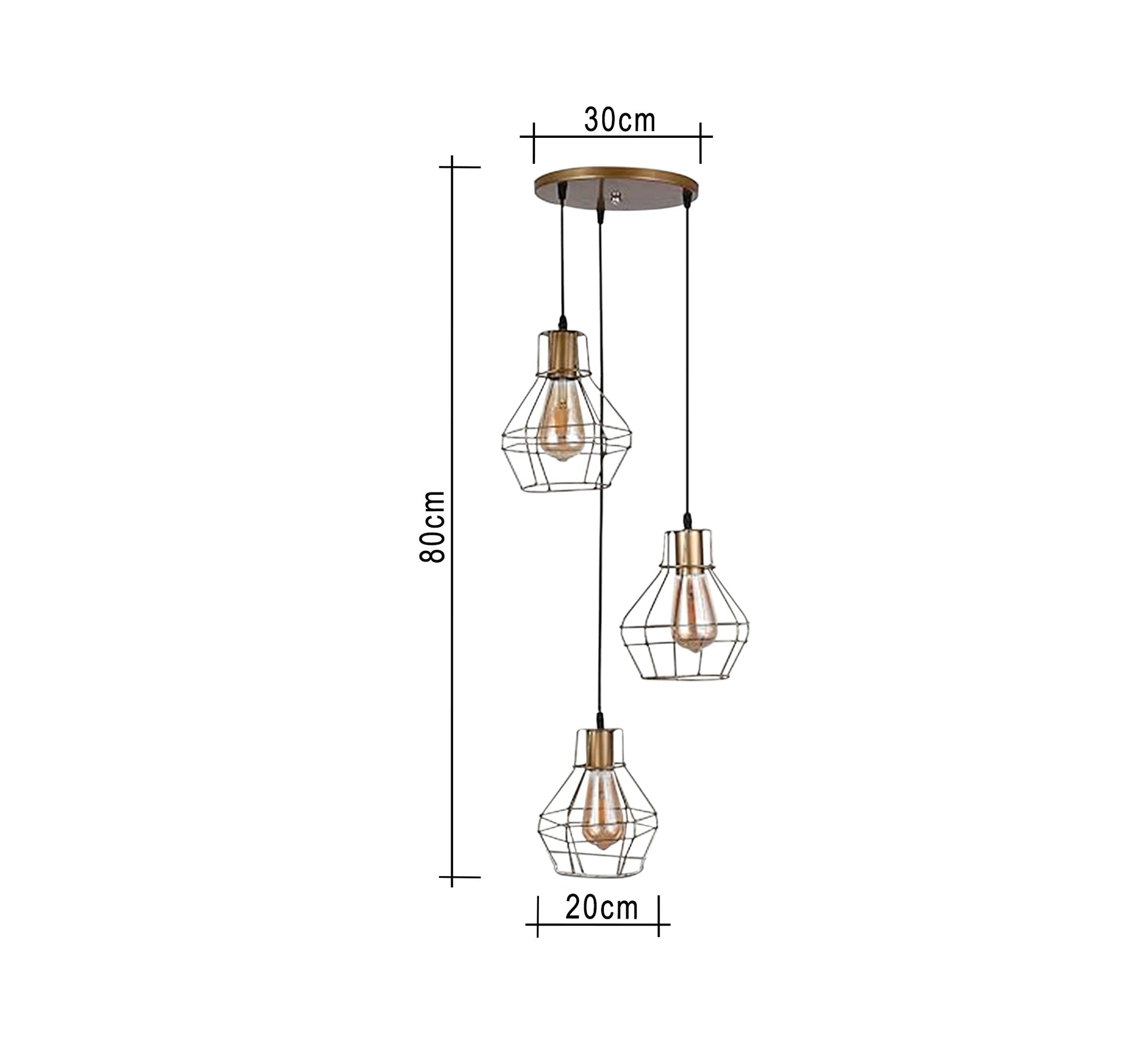 Golden Triple Chandelier Hanging at Different Heights - Vitrine Furniture - Lighting