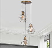 Golden Triple Chandelier Hanging at Different Heights - Vitrine Furniture - Lighting