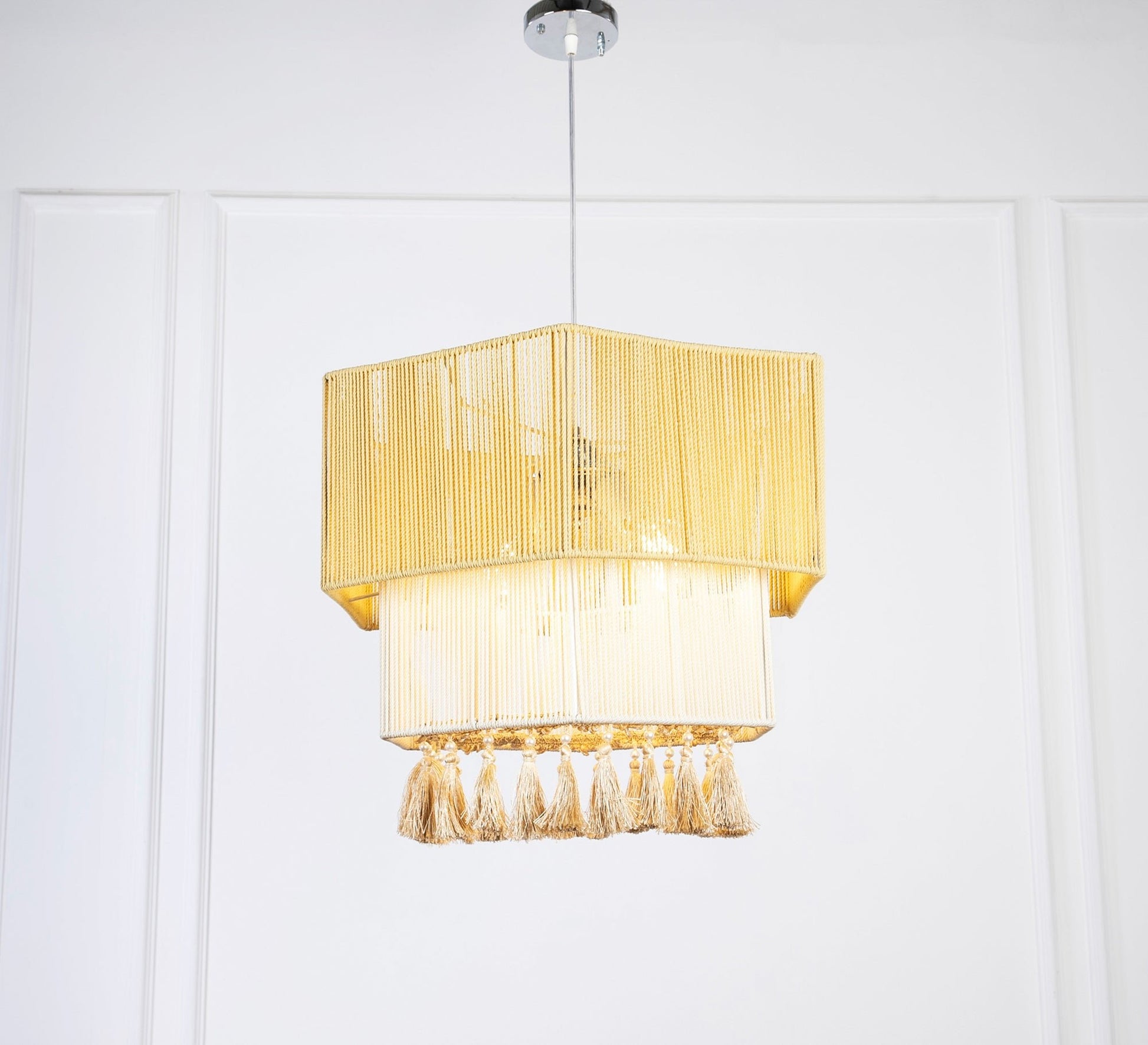 Graded polygon ceiling pendant with tassels - Vitrine Furniture - Lighting