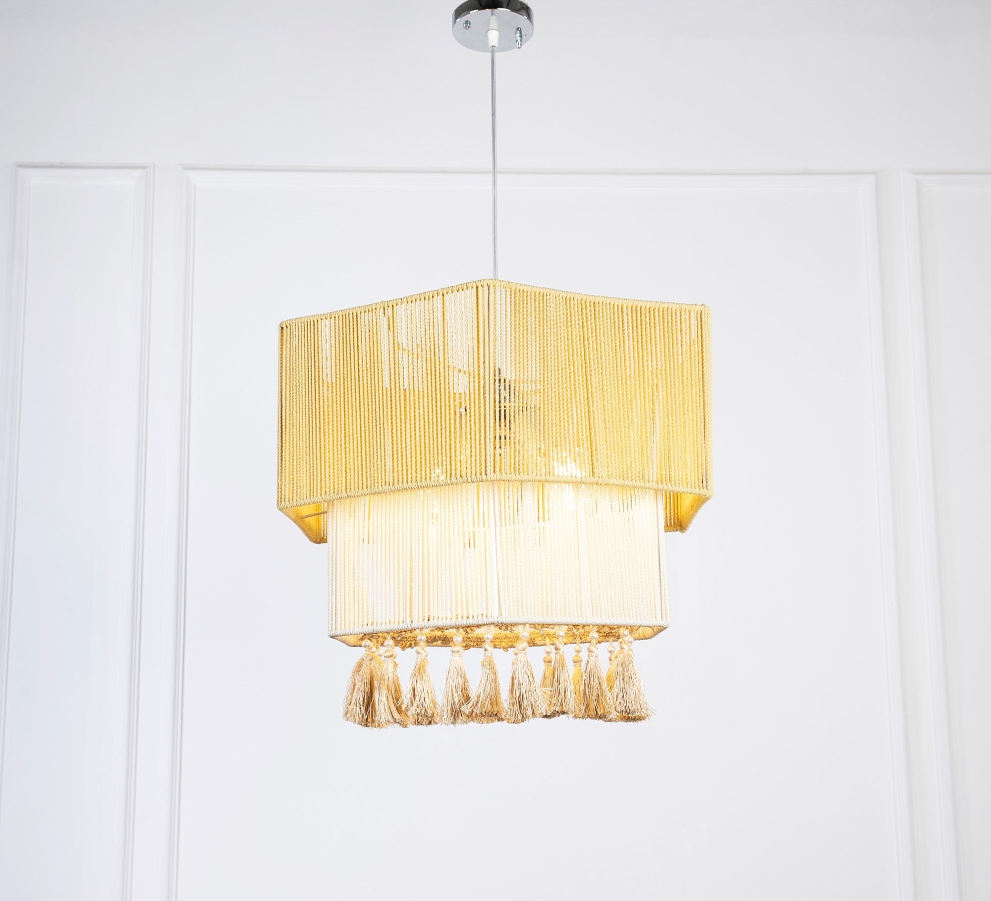Graded polygon ceiling pendant with tassels - Vitrine Furniture - Lighting