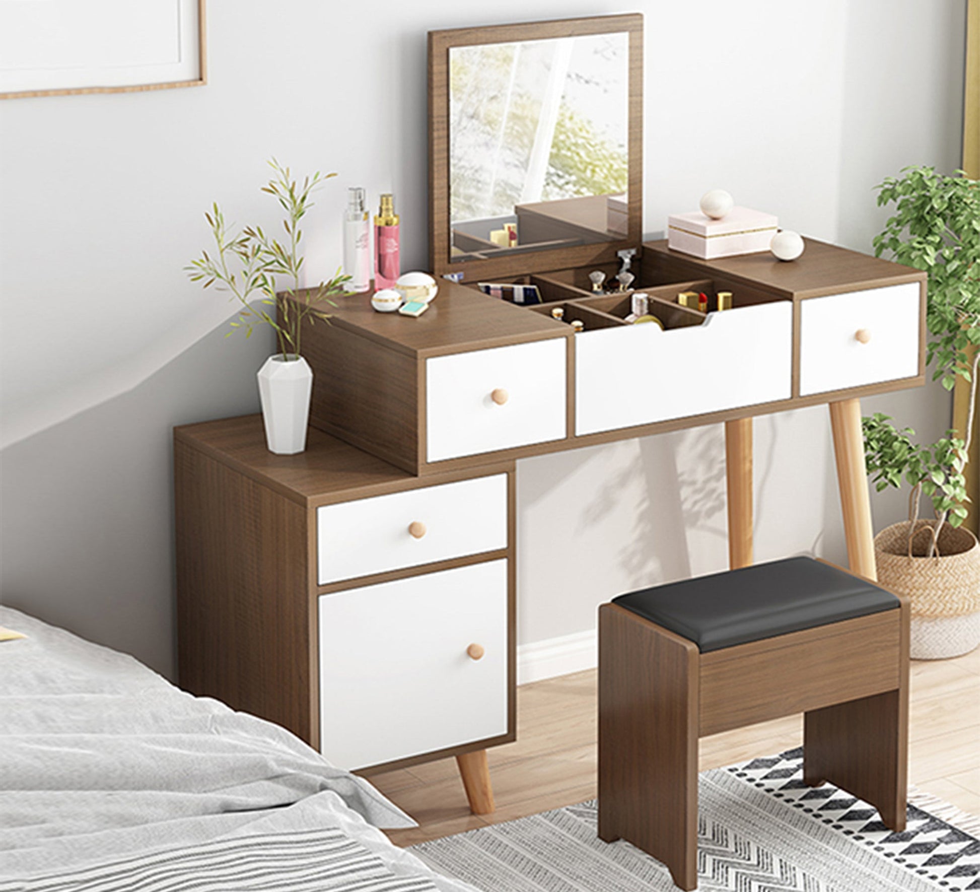 Gradient Vanities: White and Honey Brown Charm - Vitrine Furniture - Furniture