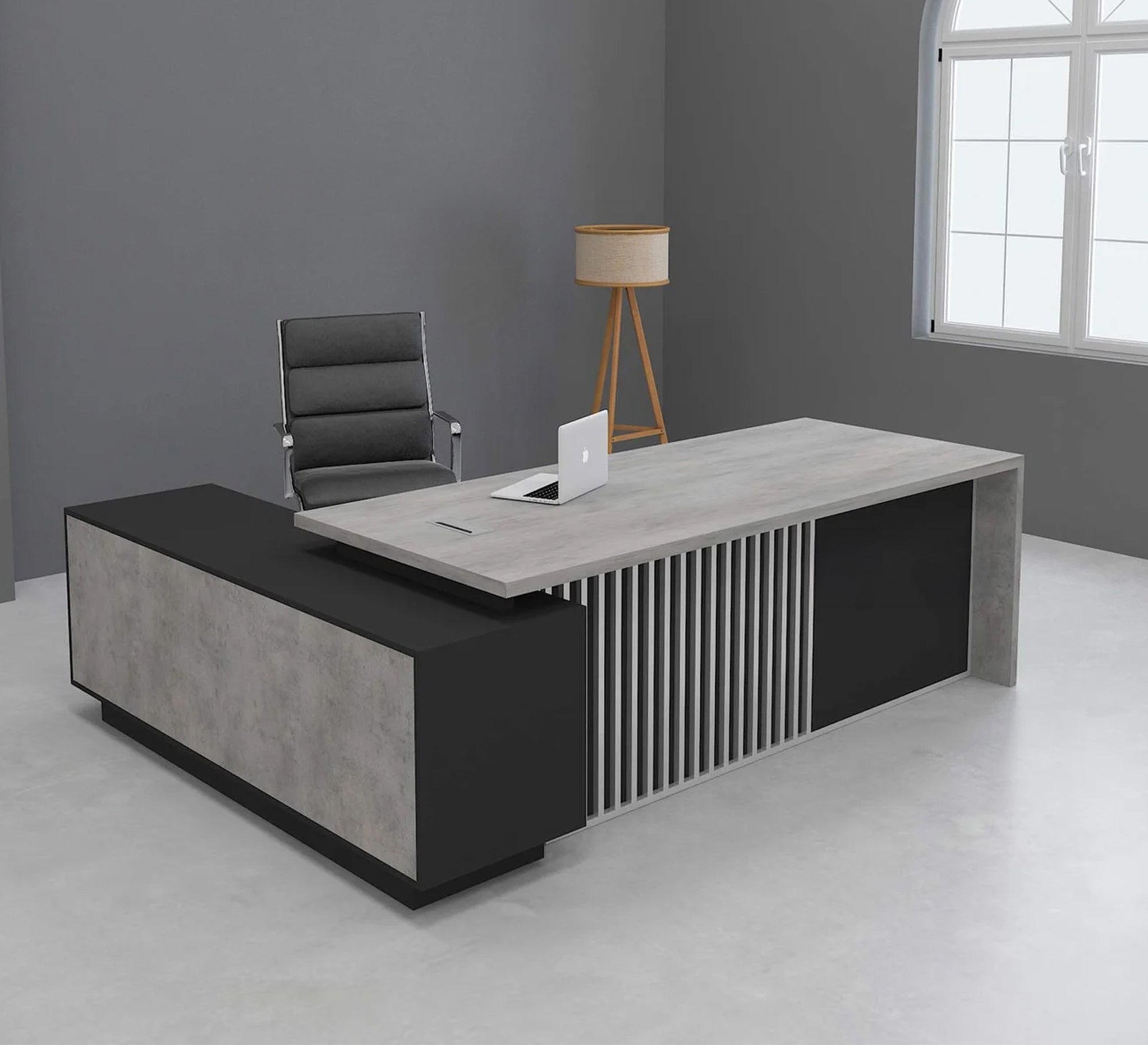 Gray and black corner executive desk with a geometric design - Vitrine Furniture - Furniture