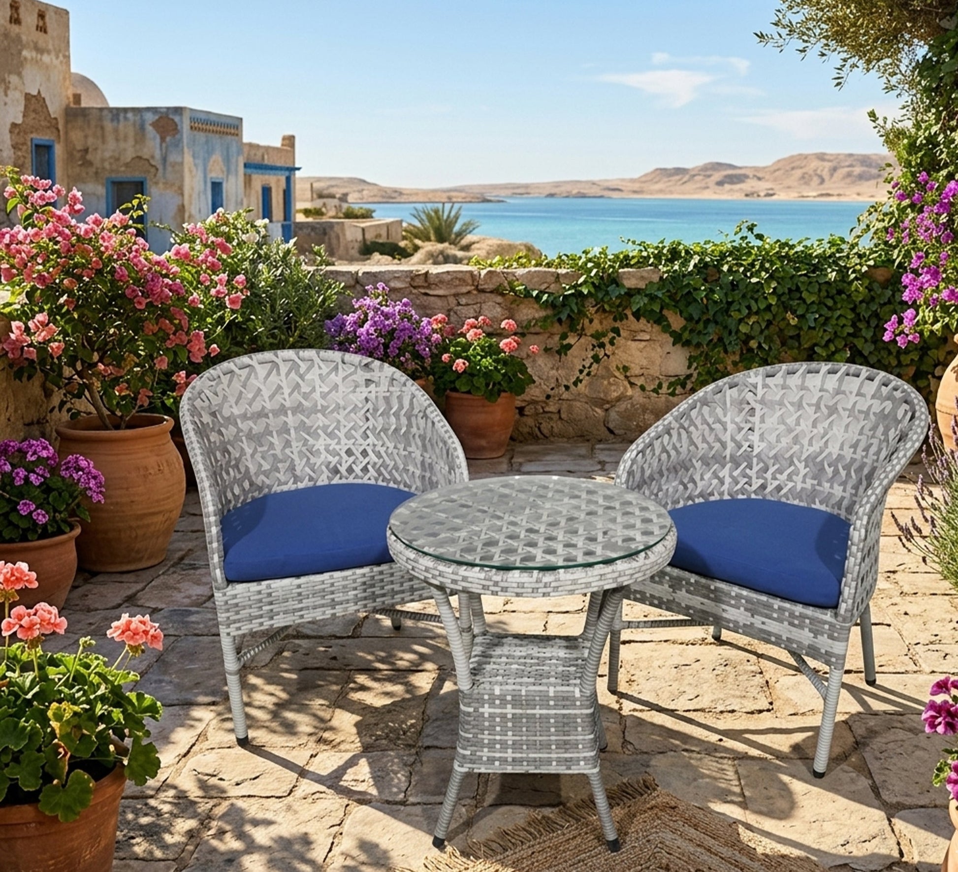 Gray and blue outdoor seating set - Vitrine Furniture - Outdoor Lounge Sets