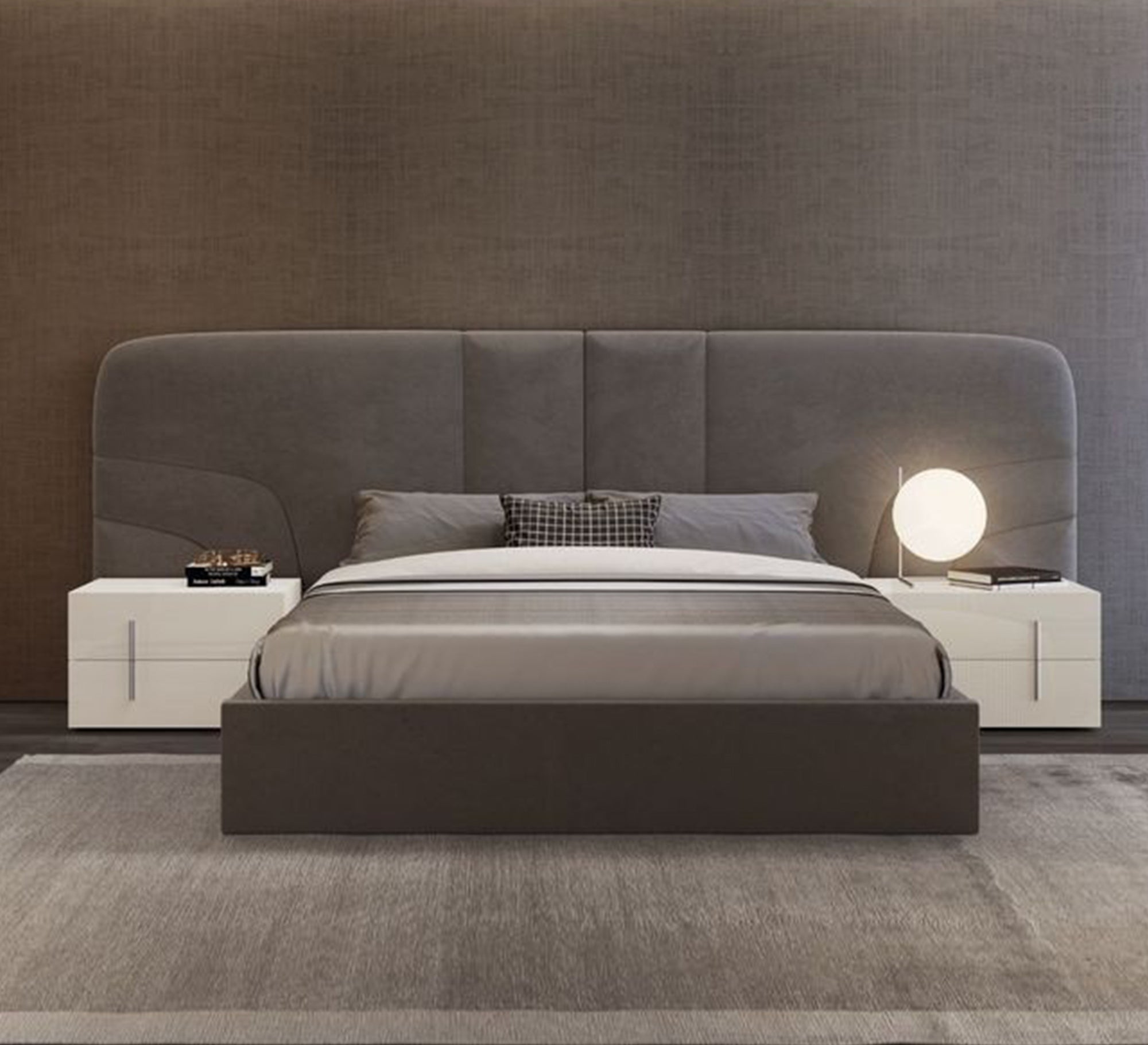Gray bed with a high capitone headboard - Vitrine Furniture - Furniture