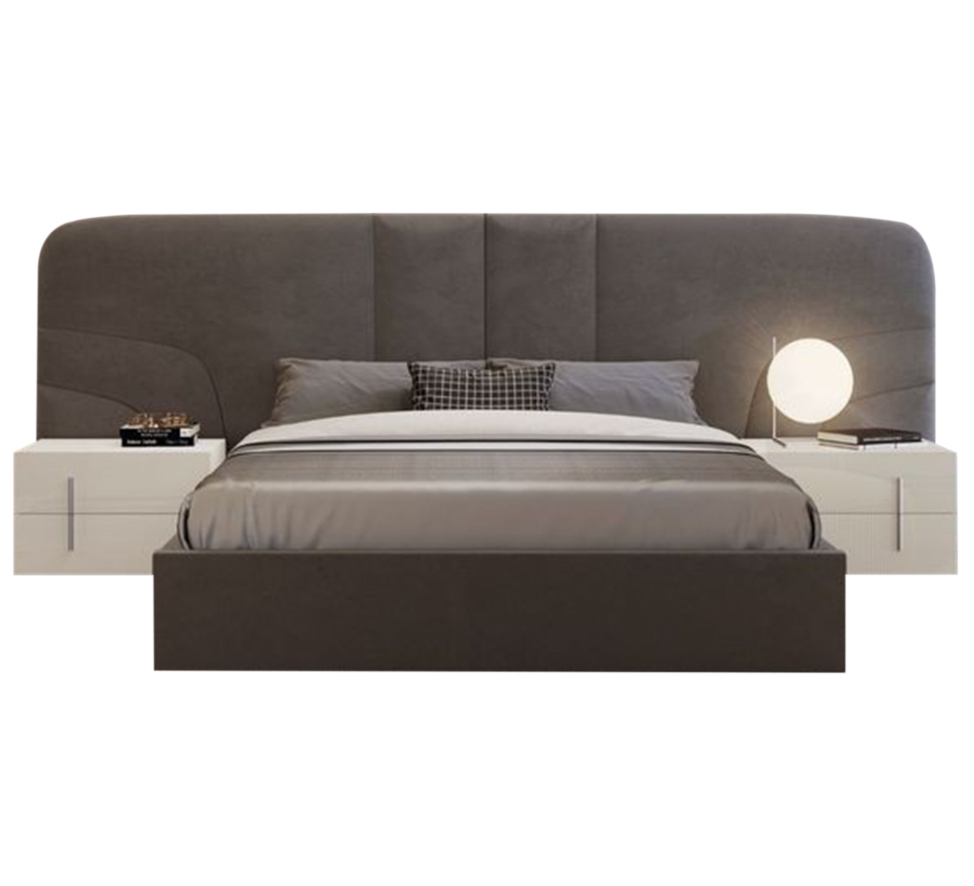 Gray bed with a high capitone headboard - Vitrine Furniture - Furniture