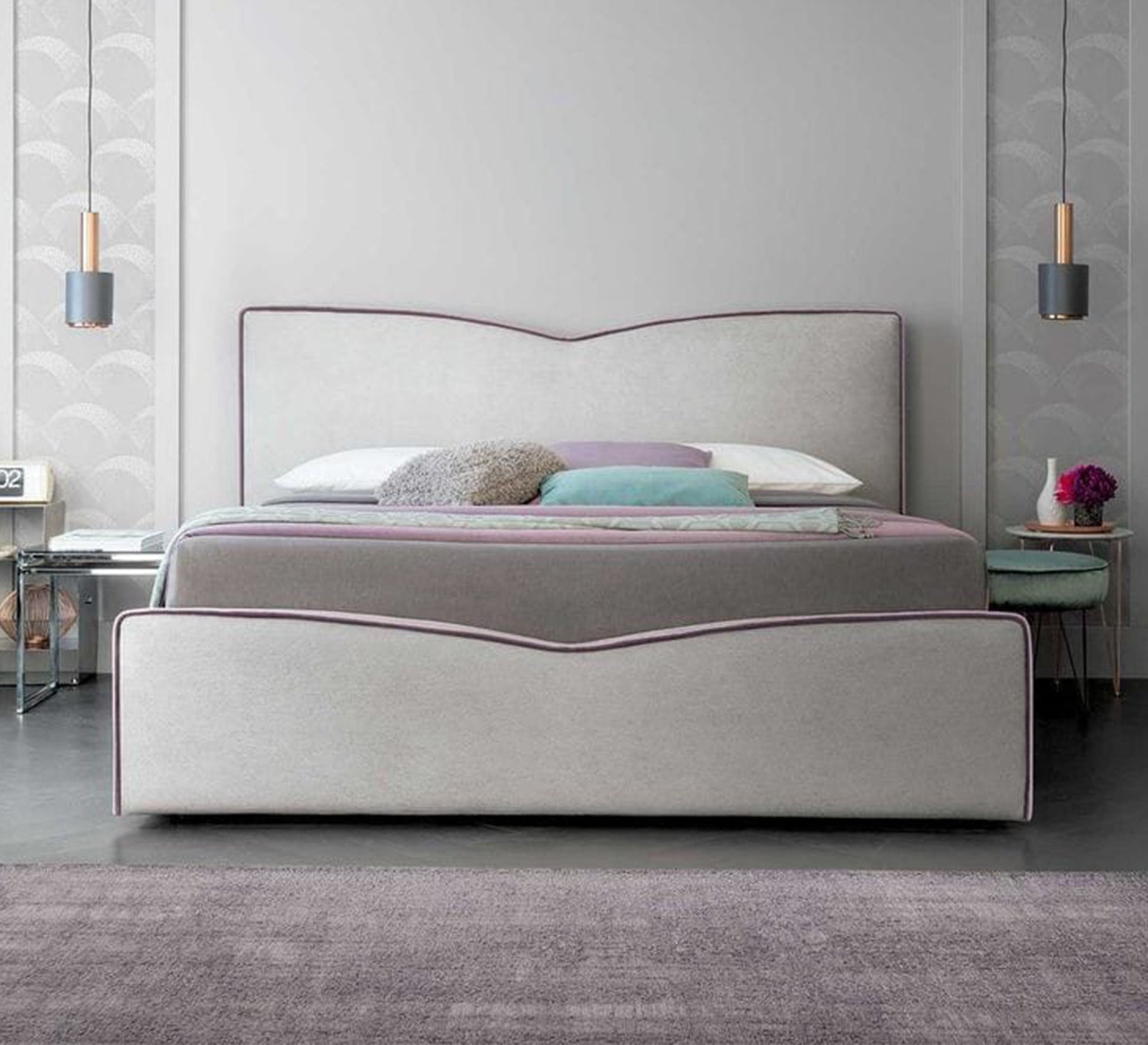 Gray bed with a high headboard - Vitrine Furniture - Furniture
