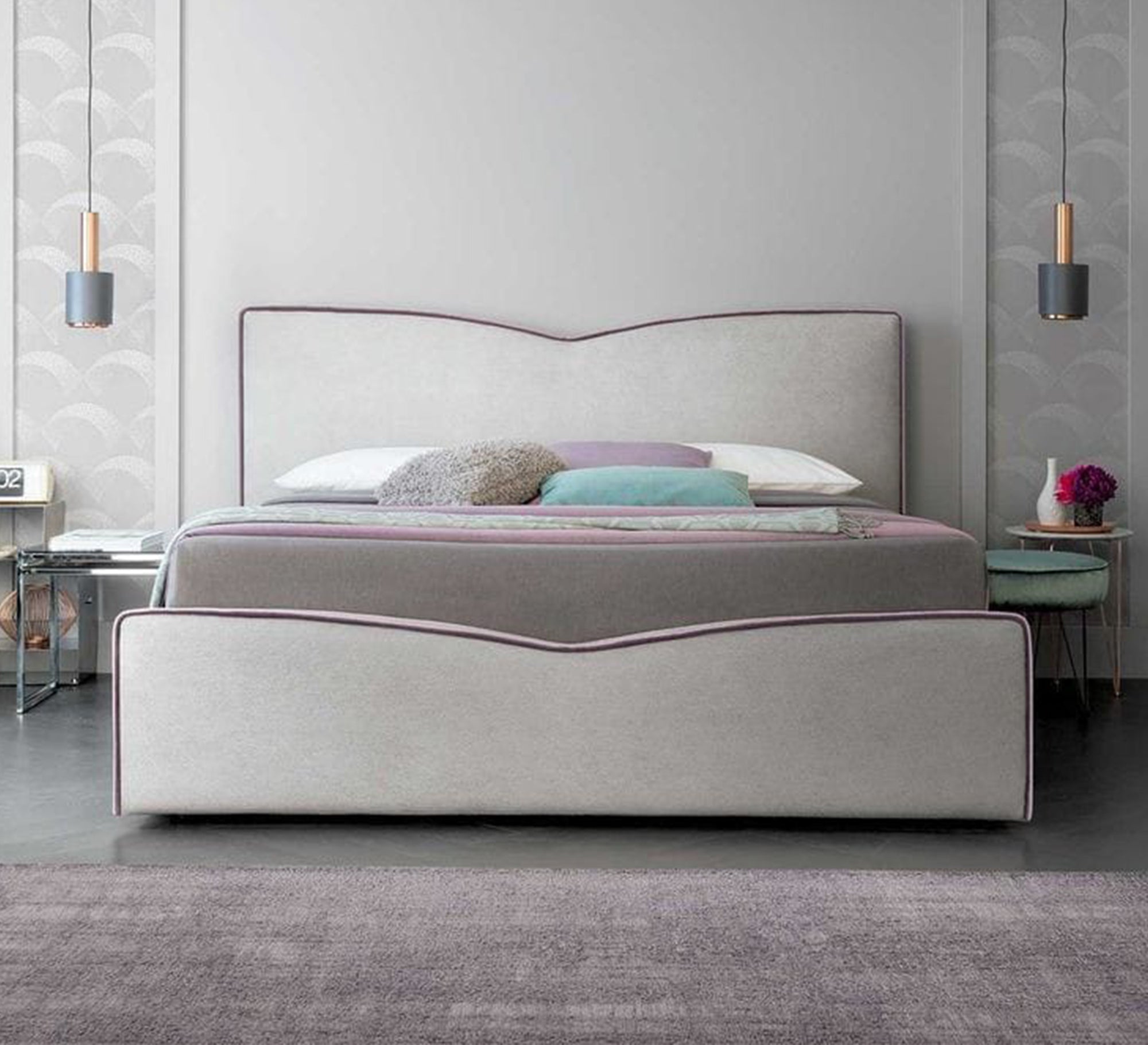 Gray bed with a high headboard - Vitrine Furniture - Furniture