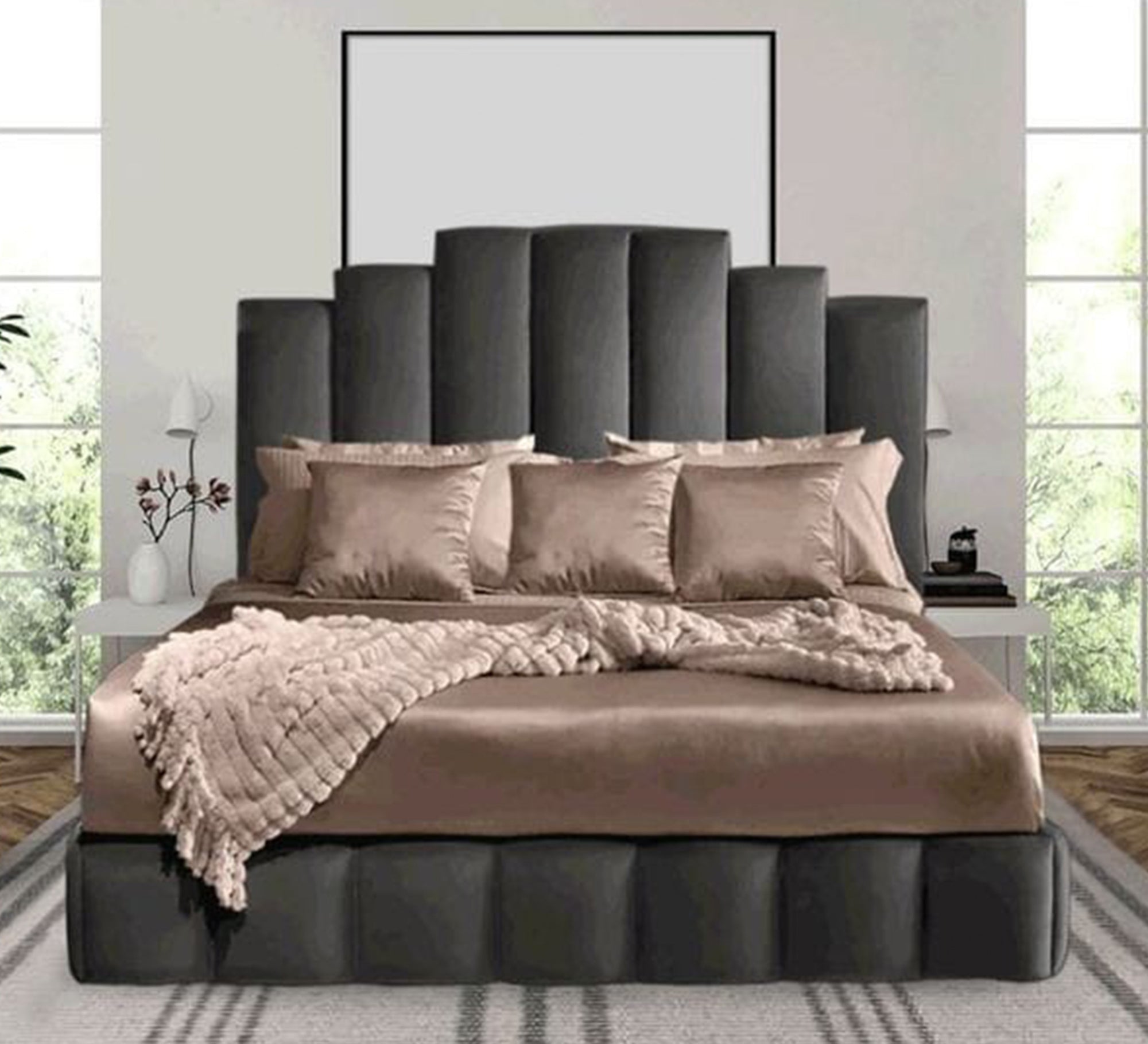 Gray bed with high back - Vitrine Furniture - Furniture